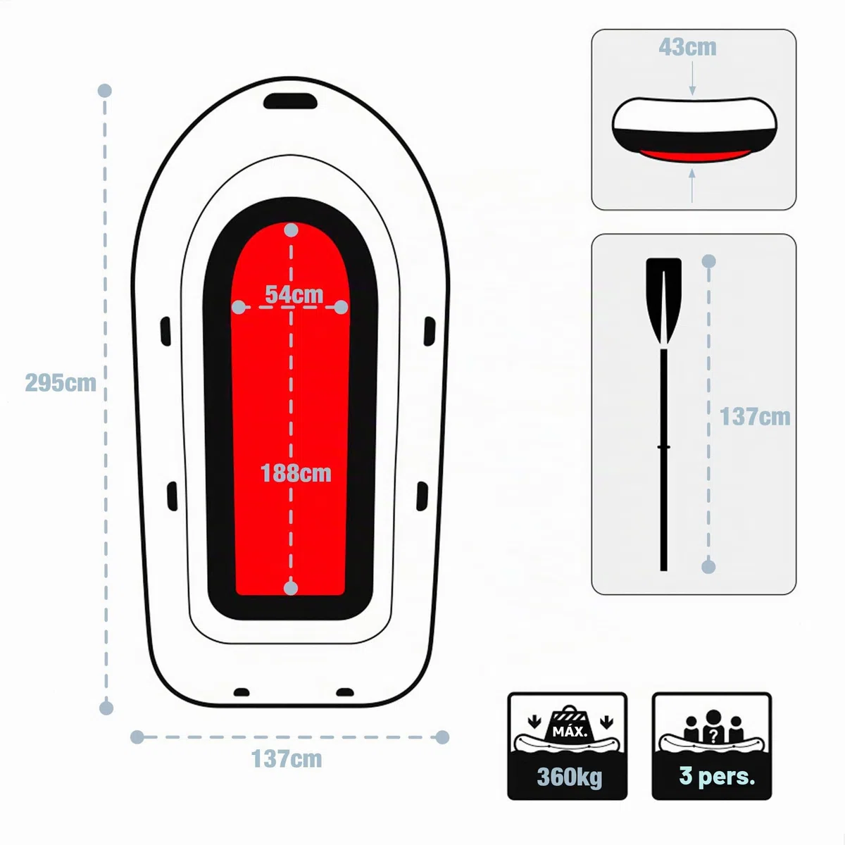 Intex Barca Hinchable, Modelo Seahawk 3, Mide 295x137x43 cm, Máx. 360 kg, para 3 Personas, Incluye remos y Asientos, Bomba de inflado, Parche reparación, 3 cámaras de Aire, Pesca o recreo (66333)