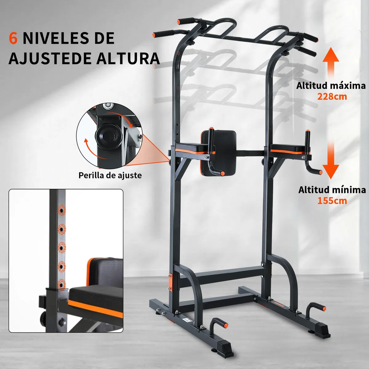 ISE Power Tower - Barra de tracción para silla romana de altura ajustable, multifunción, dips abdominales, estación de musculación para entrenamiento en casa, reposabrazos, fitness, 130 kg