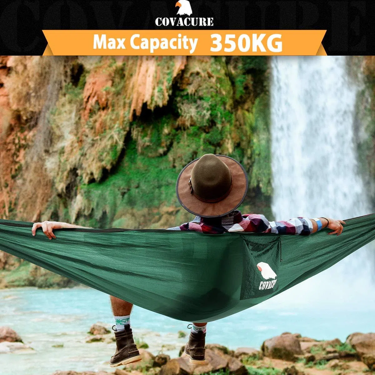 COVACURE Camping Hamaca con Mosquitero, 2 Arboles Correas/Mosquetones/Cuerdas/Doble Portátiles al Aire Libre Ligero Hamaca de Nylon para Camping Excursiones de Senderismo Viajes y Jardín