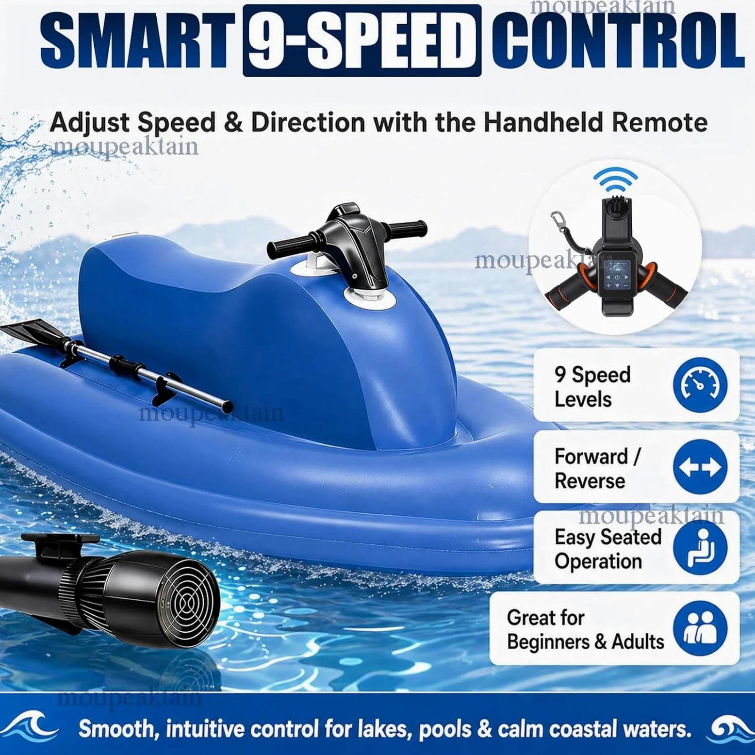Barco Jet Eléctrico Hinchable para 2 Personas con Scooter Subacuático 500W/700W, Velocidad 3–9 km/h, Autonomía 130 min, Profundidad 40 m – para Buceo, Pesca y Aventuras en la Costa 16A