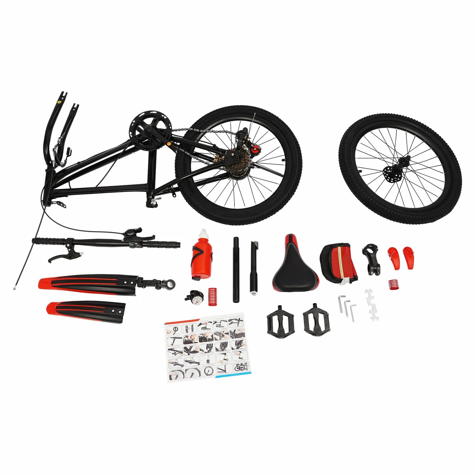 Bicicleta infantil de 20 pulgadas, en acero de carbono, capacidad de carga 75 kg, color rojo, 7 marchas, ajustable en altura, con botella, bolsa para bicicleta, para niños a partir de