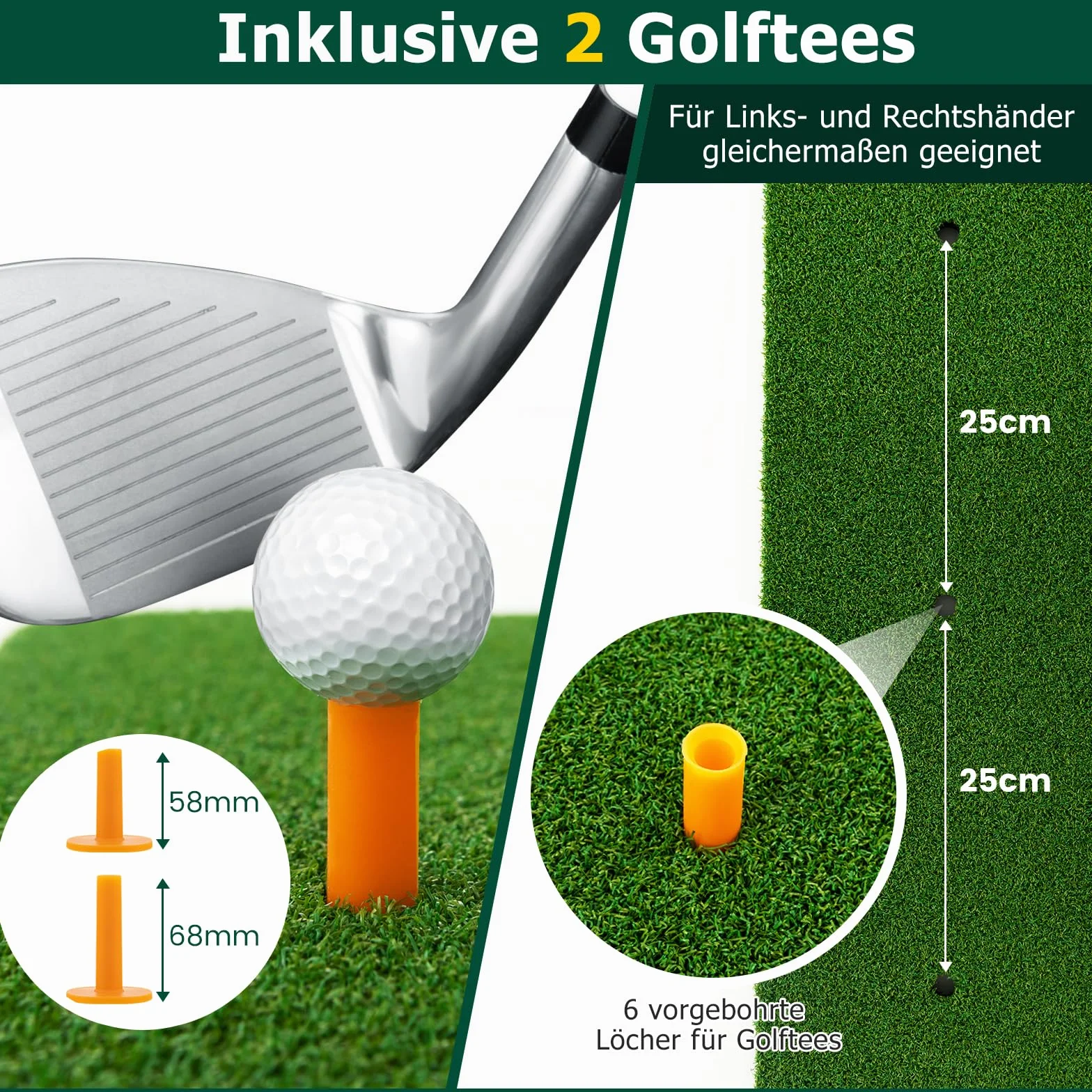 GOPLUS Tapete de Golf para Golpes, Tapete de Césped Artificial para Interior y Exterior, Alfombrilla de Golf con 2 Varillas de Alineación y 2 Tees para Amantes y Principiantes