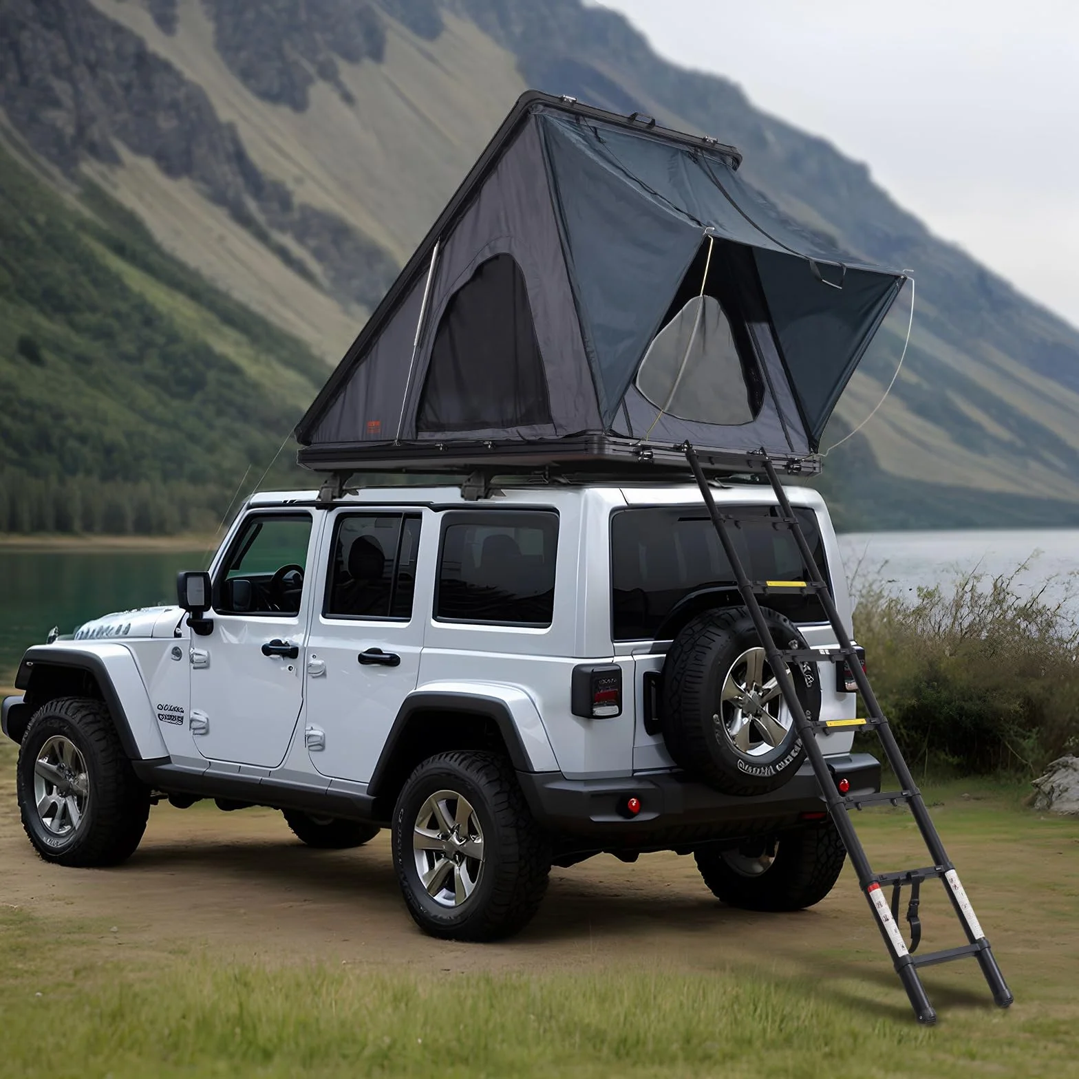 VEVOR Tienda de Techo Rígida para 2 o 3 Personas, con Escalera Telescópica y Colchón Grueso, Impermeable y Resistente al Viento para Camionetas Jeep, SUV y Furgonetas, 1460 x 2630 x 1290 mm, Negro