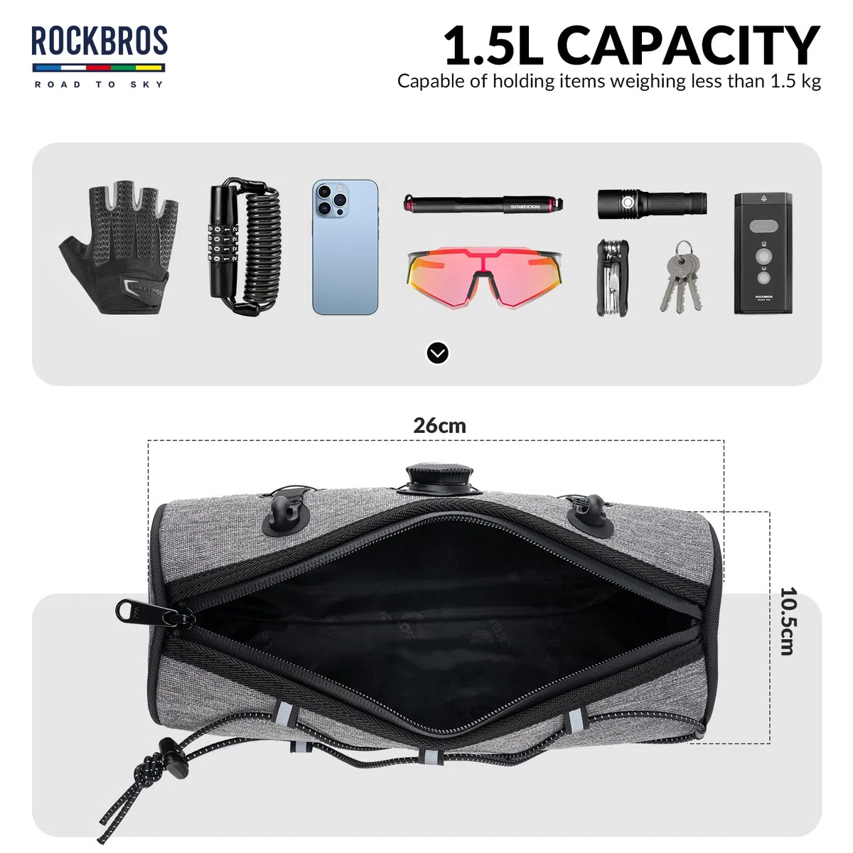 ROCKBROS Road to Sky Bolsa Manillar Bicicleta Multifuncional Bolso Delantero Bicicleta Impermeable para MTB Bicicleta Carretera 1.5L