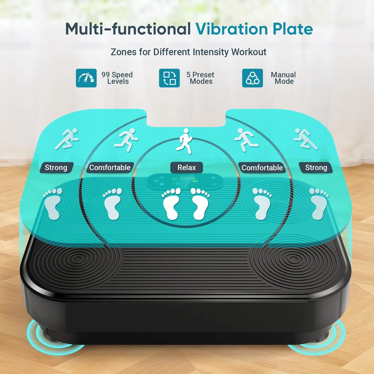 THERUN Plataforma Vibratoria para Casa, Plataforma Vibración Muscular con 99 Niveles de Intensidad y 5 Programas Preestablecidos, Entrenamiento de Cuerpo Completo y Tonificación Muscular