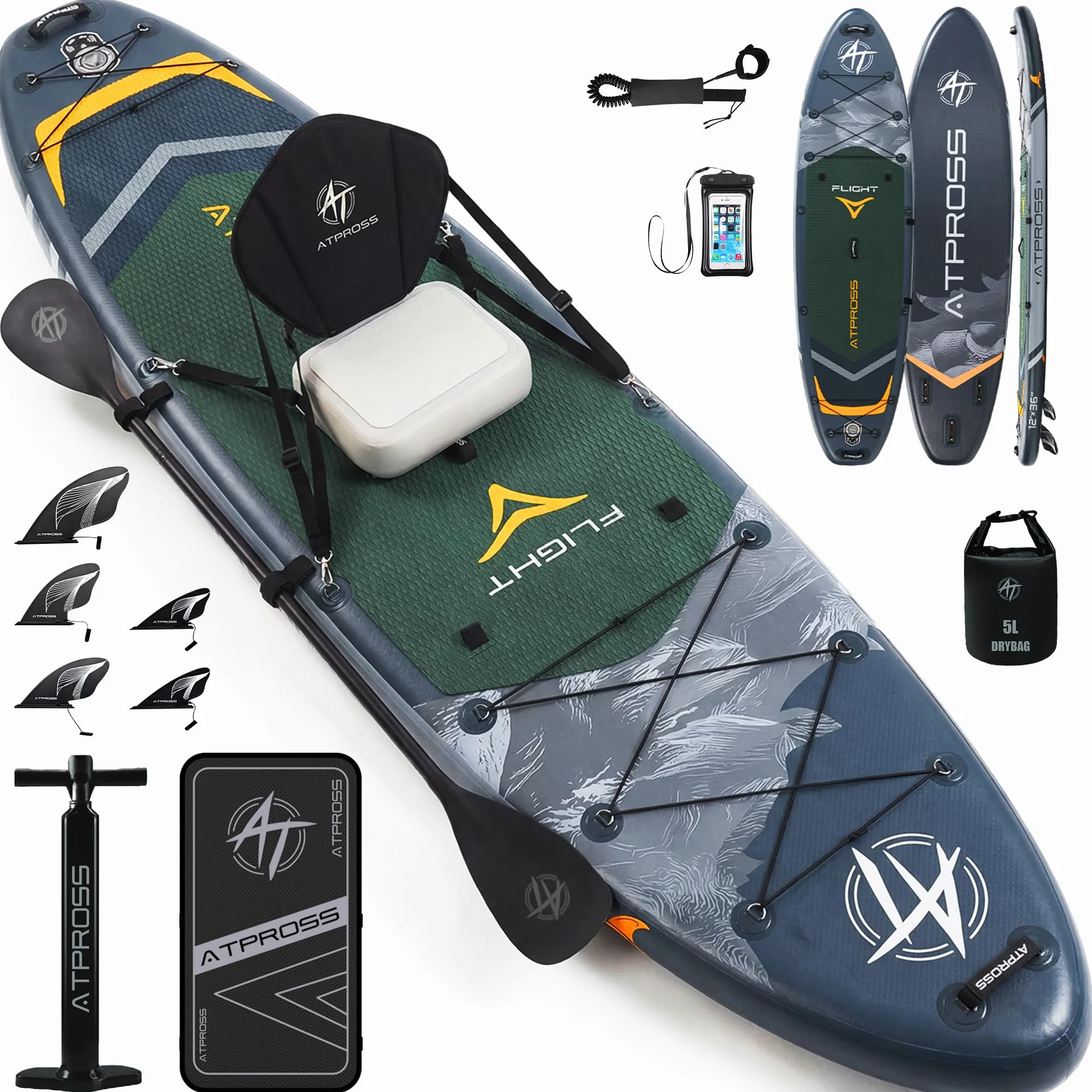 Tabla de Paddle Surf Hinchable con Asiento de Kayak y Accesorios, 366x92cm Sup Extra Ancha y Estable, Carga 240kg, Kayak Hinchable para 2 Personas, Ideal para Yoga, Pesca y Surf