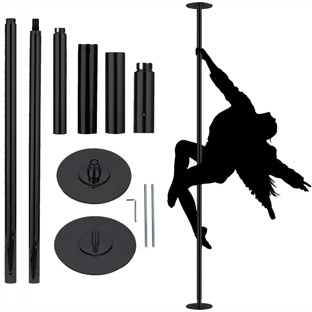 COSTWAY Barra de Baile Profesional Estática y Giratoria Pole Dance de 45 mm Altura Ajustable de 2,23 m a 2,82 m para Hogar Club hasta 200 kg