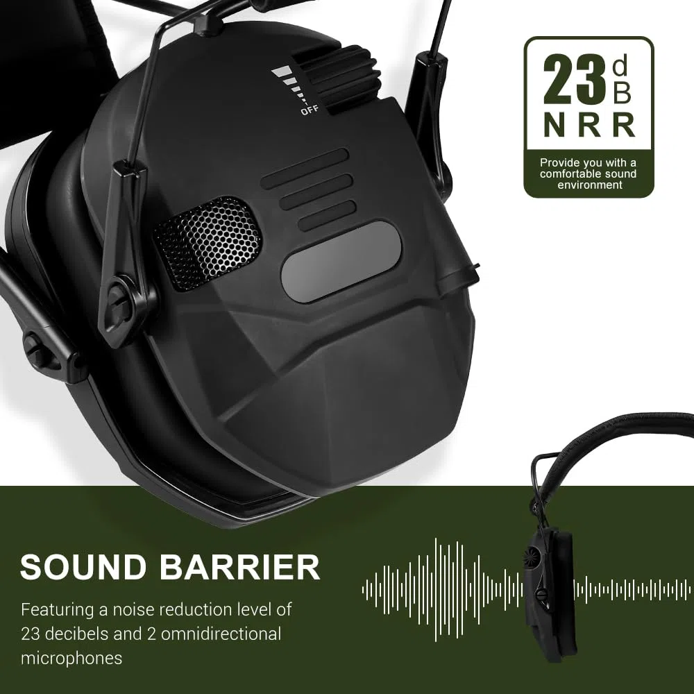 MiOYOOW Orejeras para tiro, protección auditiva NRR de 23 dB, orejeras plegables, orejeras electrónicas con reducción de ruido, auriculares para tiro y caza