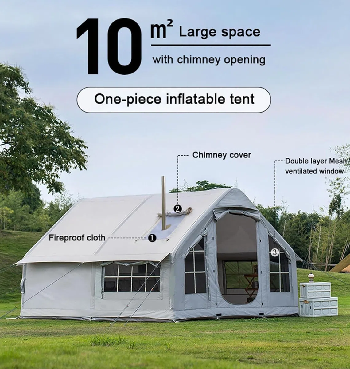 8 Personas Tienda De Campaña Hinchable, Tienda De Campaña Inflable Grande Carpa Familiar De La Casa De Aire, Tenda Campismo Montaje Rapido para Exteriores con Apertura De Chimenea Y Claraboya