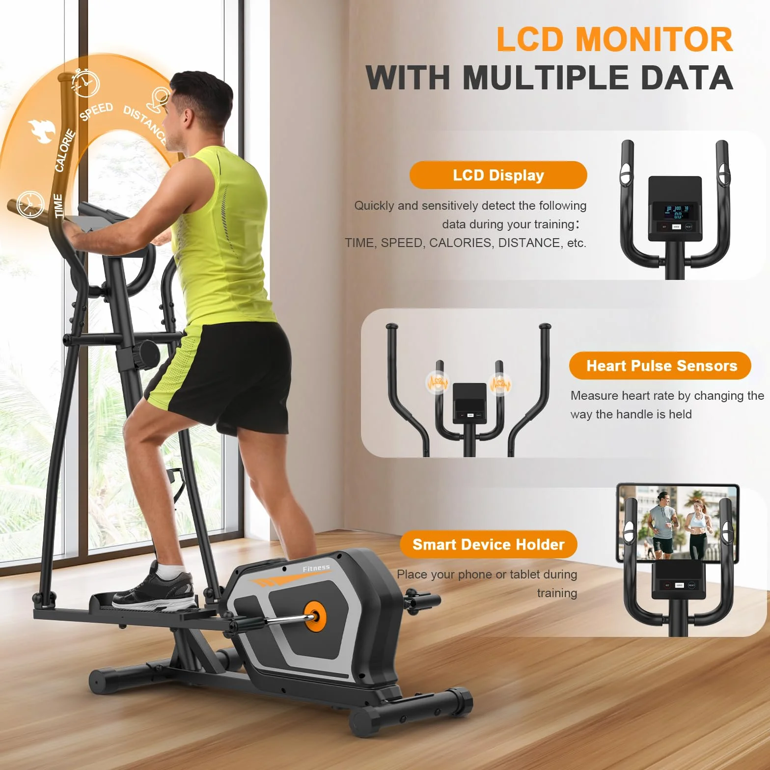 Bicicleta Elíptica,3 en 1 Máquina Elíptica para Casa con 16 Niveles de Resistencia,Monitor LCD, Bluetooth App y Soporte para Dispositivos,Pedal Antideslizante, Ejercicio Peso máximo 287LBS