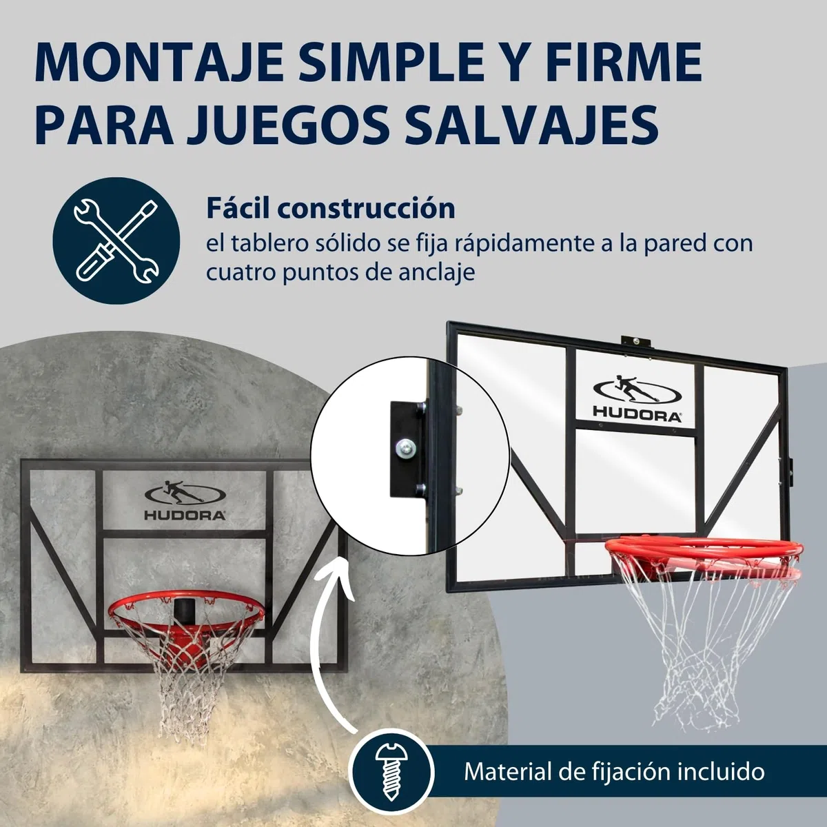 Hudora Tablero de Baloncesto Competition Pro - Cesta de Baloncesto con aro de clavada elástico para Montaje en Pared para niños y Adultos