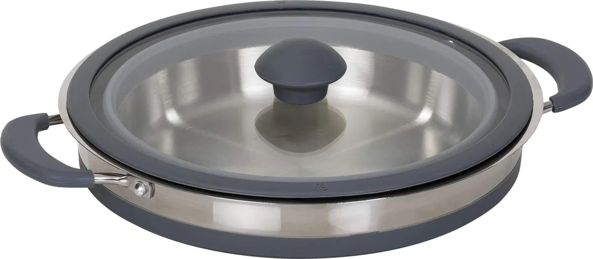BERGER | Olla Plegable 3,5 L con tapa, Silicona y acero inoxidable, Extremadamente compacta (solo 6 cm plegada), Apta para lavavajillas y uso alimentario - Color gris