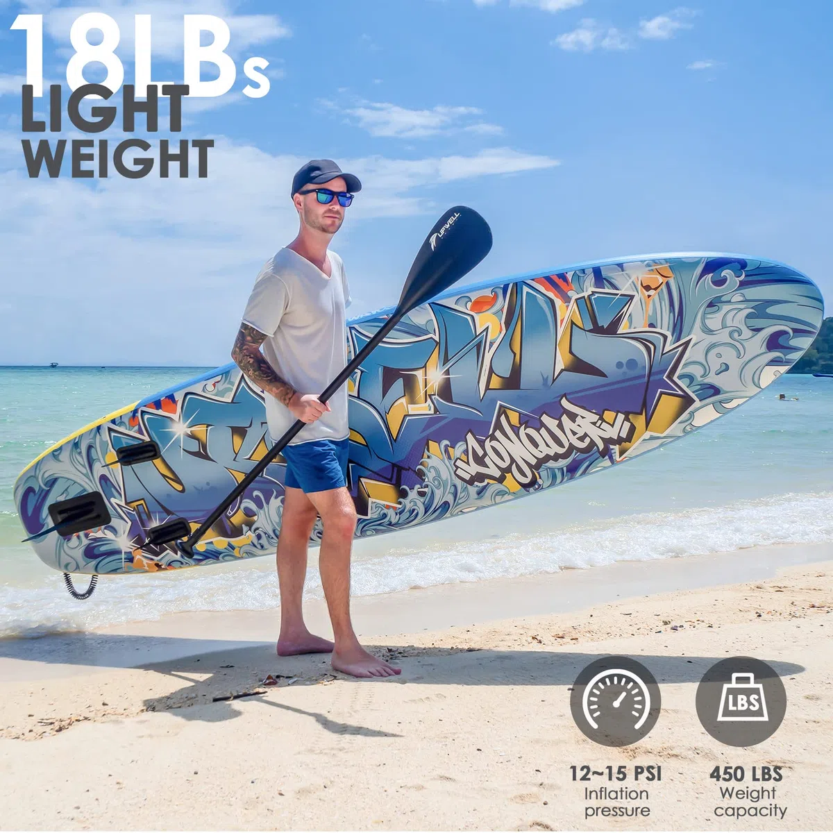 UPWELL Tabla de Paddle Surf Hinchable de 11'/10'6'' con Accesorios de Sup Que Incluyen Mochila, Kits de reparación, Cubierta Antideslizante, Asiento de Kayak, Correa, 3 Aletas, Remo y Bomba de Mano