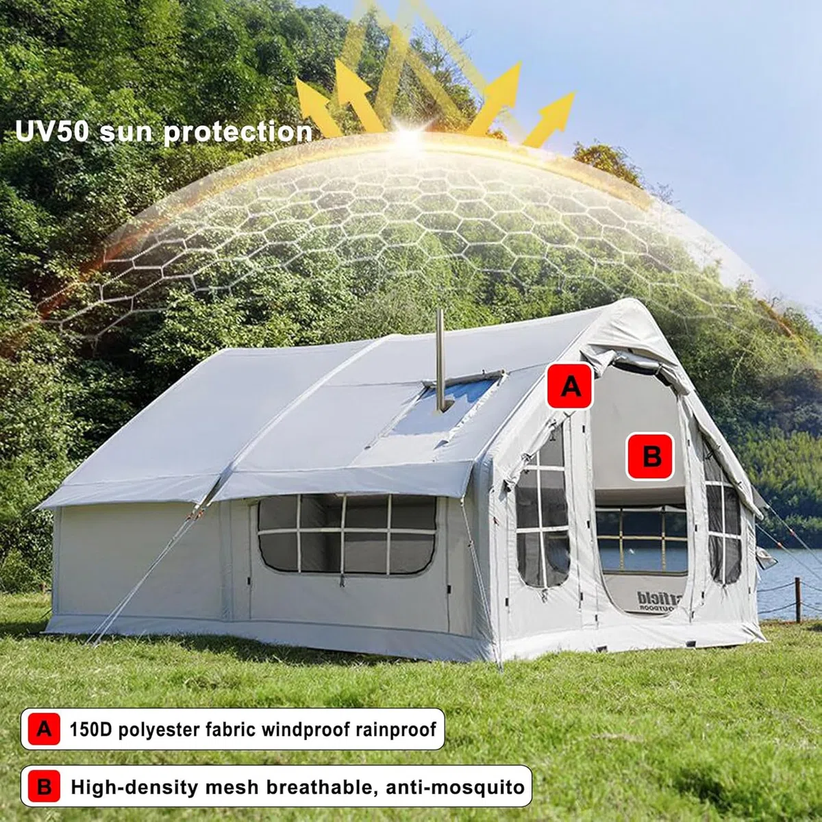 8 Personas Tienda De Campaña Hinchable, Tienda De Campaña Inflable Grande Carpa Familiar De La Casa De Aire, Tenda Campismo Montaje Rapido para Exteriores con Apertura De Chimenea Y Claraboya