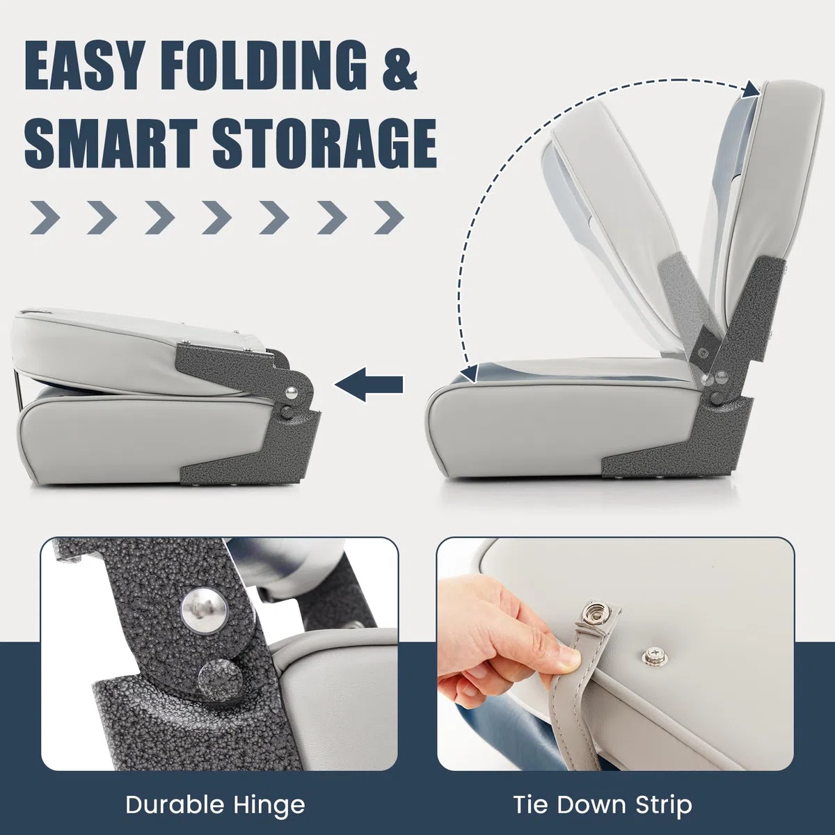 HOMASIS 2 asientos plegables para barcos acolchados, con asiento de 11 cm de grosor, silla de control impermeable con correa de fijación, asiento de control ergonómico para barco, 50 x 42 x 52 cm