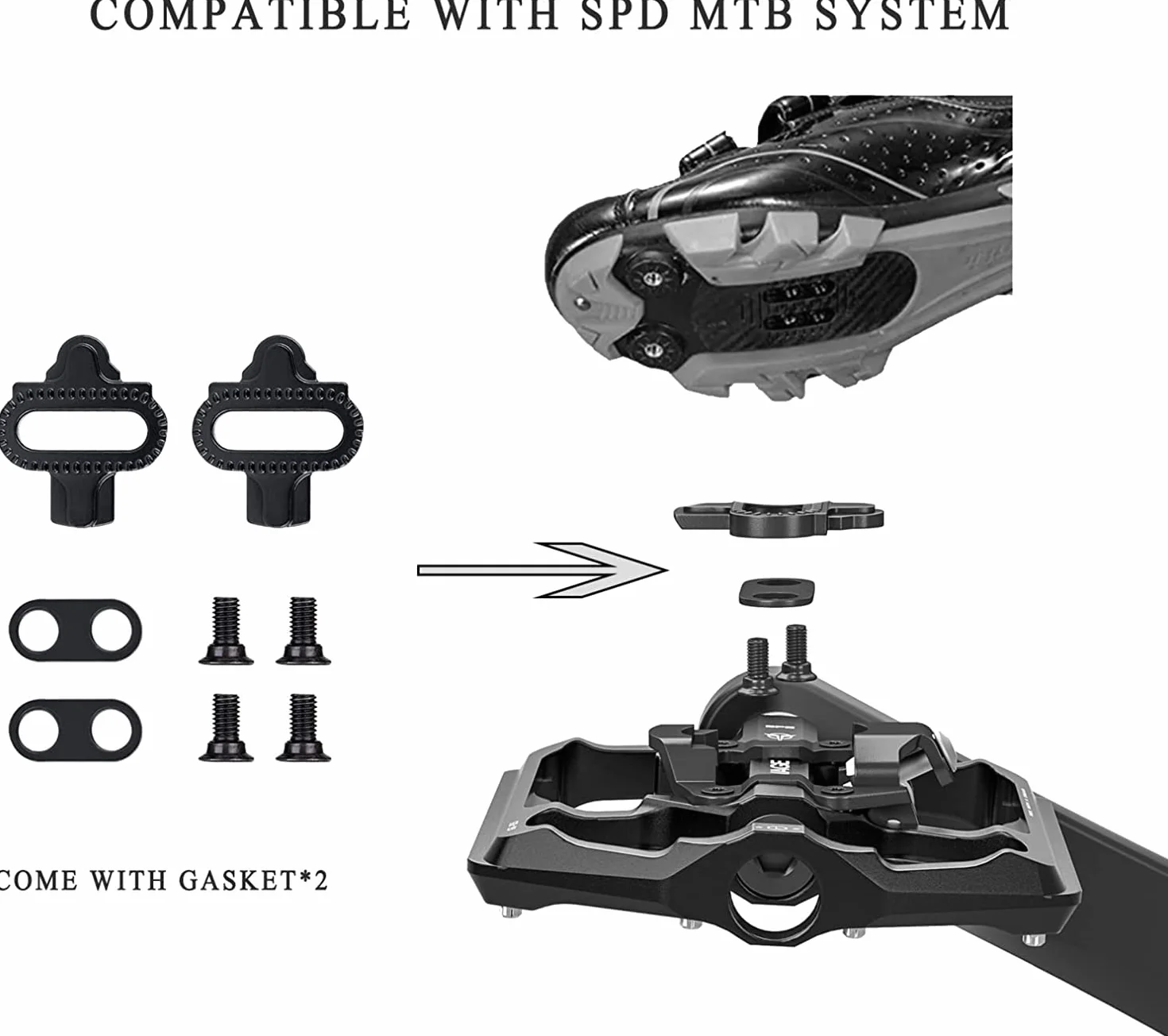 GEWAGE Pedales para Bicicleta de montaña - Pedales Planos para Bicicleta de Doble función y Pedales SPD - Pedales de Plataforma de 9/16" compatibles con SPD para Bicicleta BMX de montaña de Carretera
