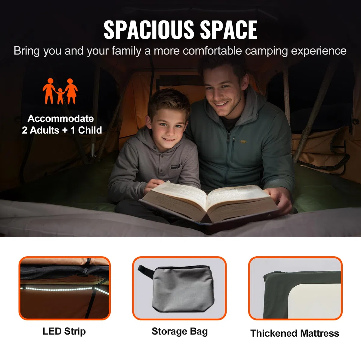 Naturnest Carpa de Techo Rígida, Plegable con Escalera Telescópica, Colchón y Funda PVC Impermeable para Jeep, SUV y Furgoneta