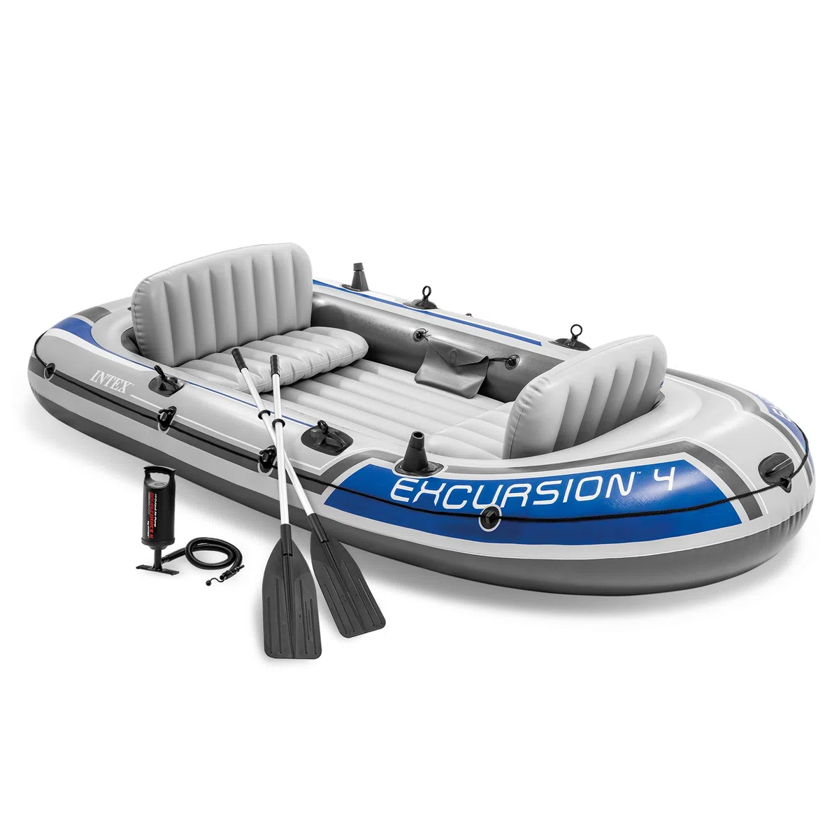 Intex Excursion - Serie de Botes inflables: Incluye remos de Lujo de 54 Pulgadas y Bomba de Alto Rendimiento, PVC superresistente, Asientos Ajustables con Respaldo, Soportes para cañas de Pescar,
