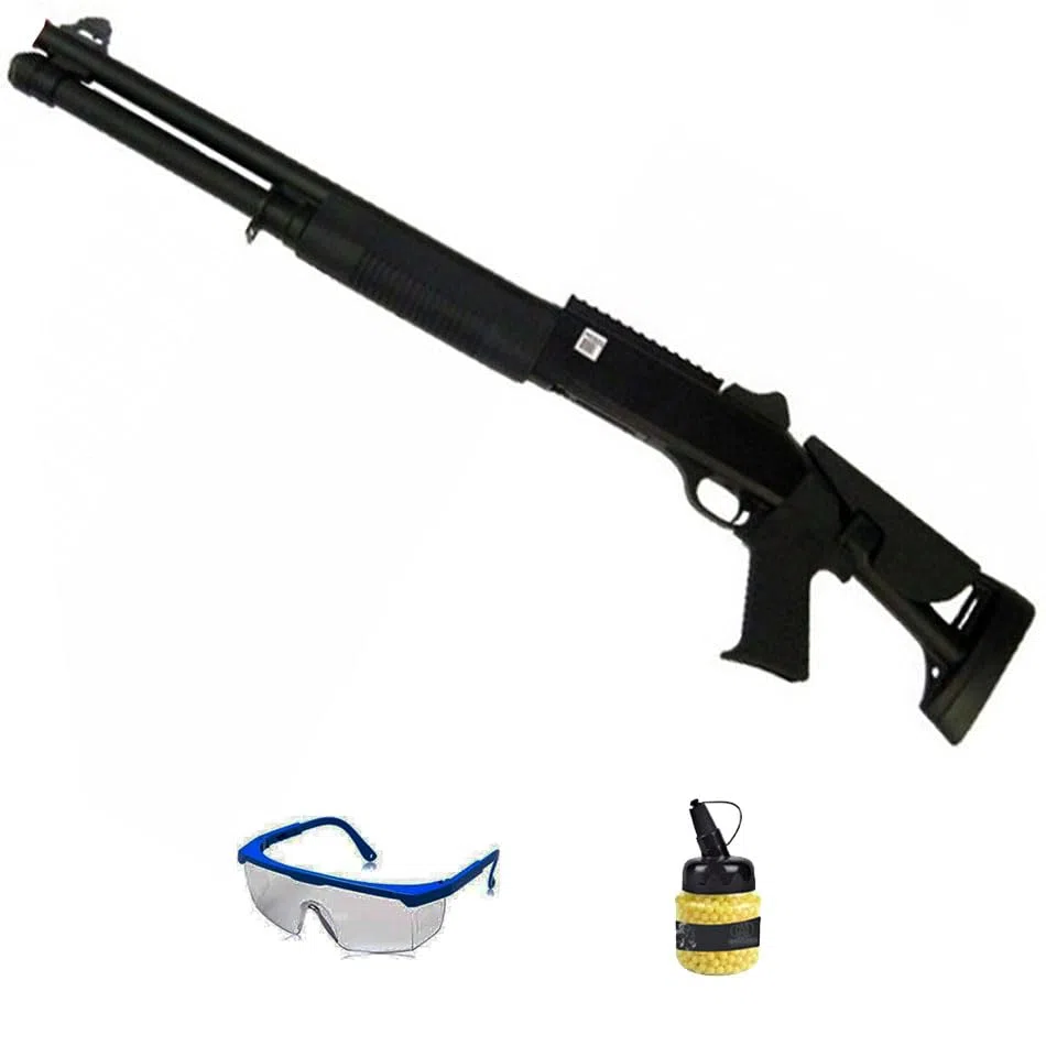 Royal Pump Gun M56DL Muelle (6mm) | Rifle de Airsoft (Bolas de PVC) Calibre 6 mm + biberón 1000 Bolas 0,12g + Gafas de protección.