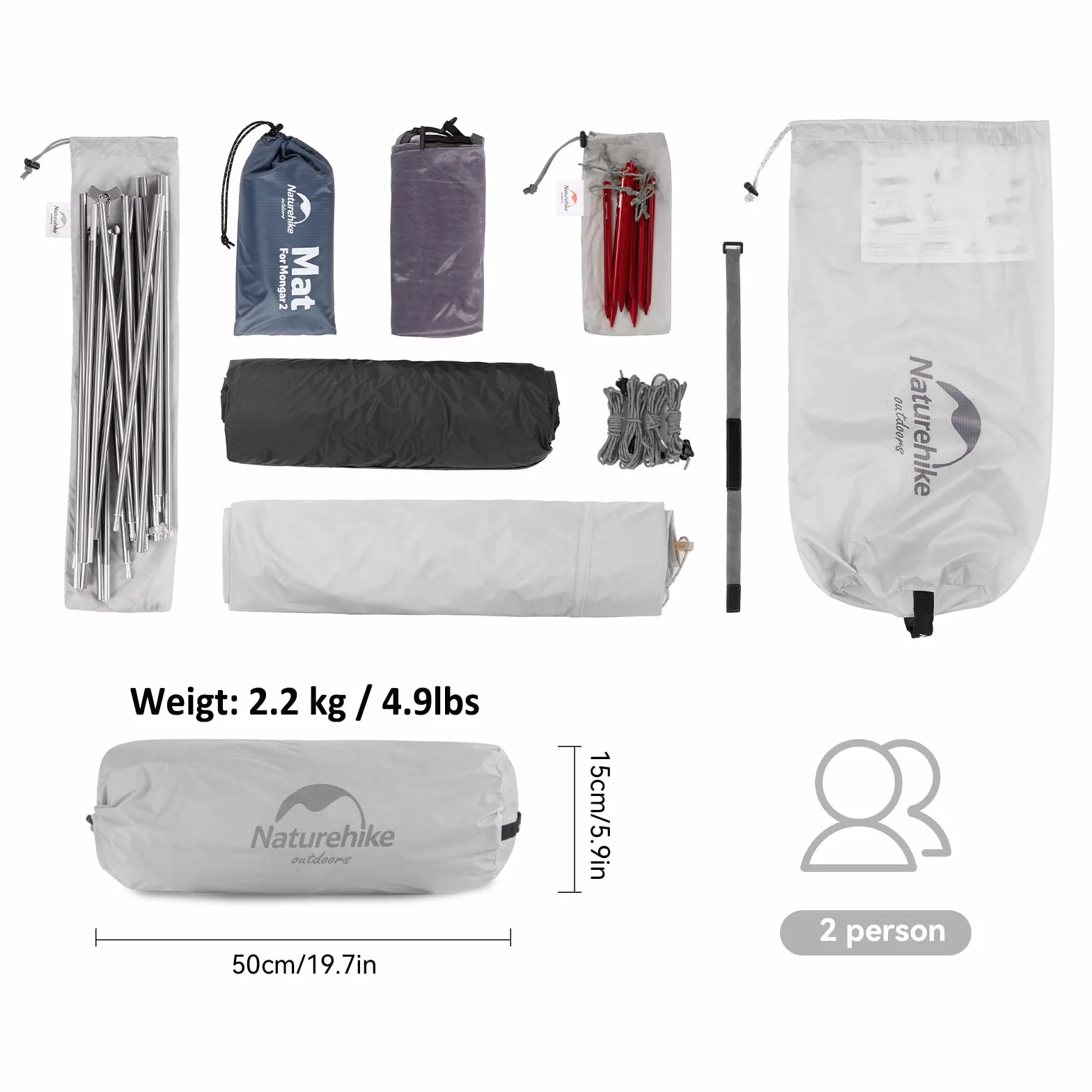 Naturehike Mongar Tienda de Mochilero de Silicona Ultraligera 20D para 2 Personas para Ciclismo, Senderismo, Acampada