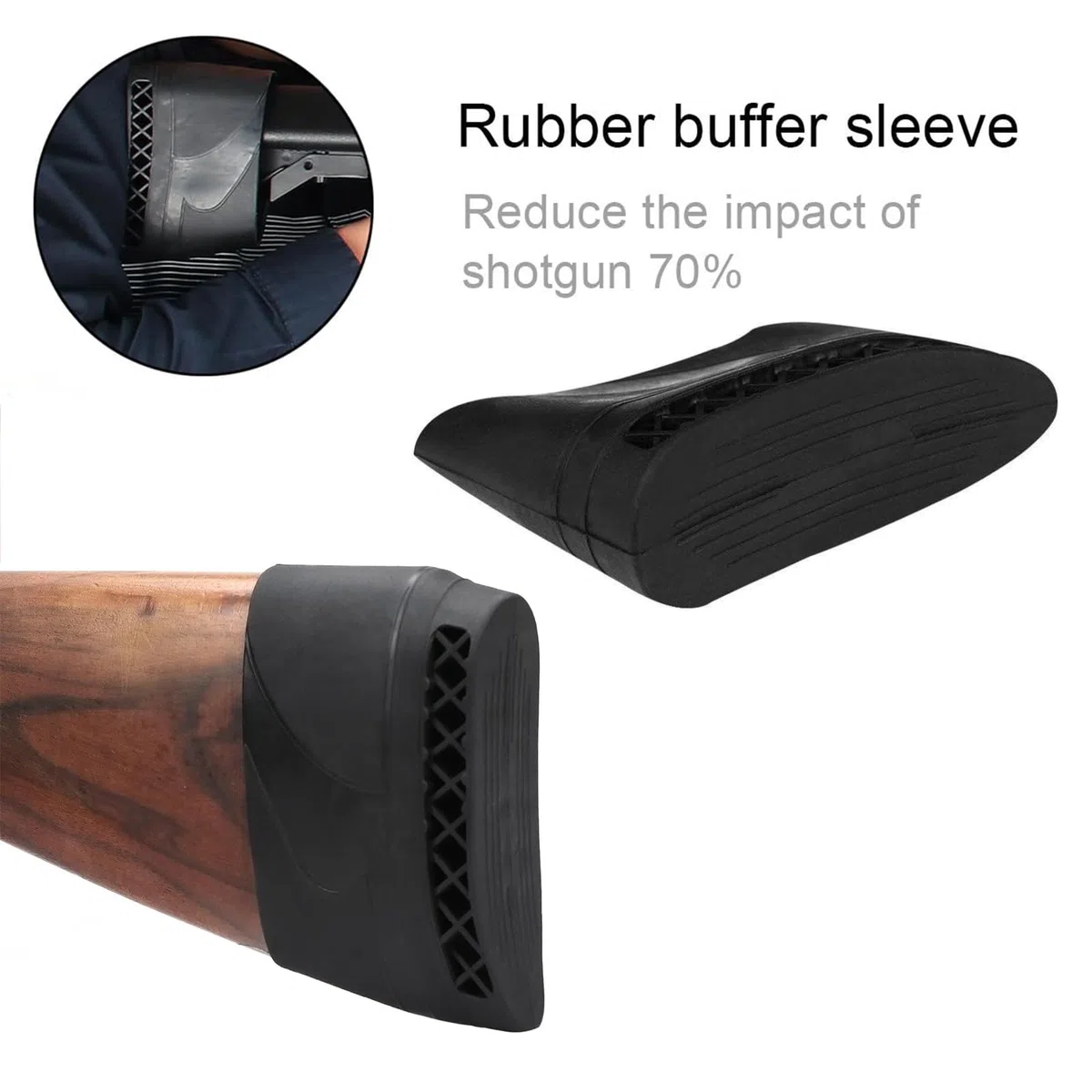 Almohadilla De Retroceso del Rifle De Caza, Cantoneras para Armas De Caza, Amortiguador De Goma para Rifle,Culata De Goma Antideslizante para Reducir Y Amortiguar El Retroceso (Negro)
