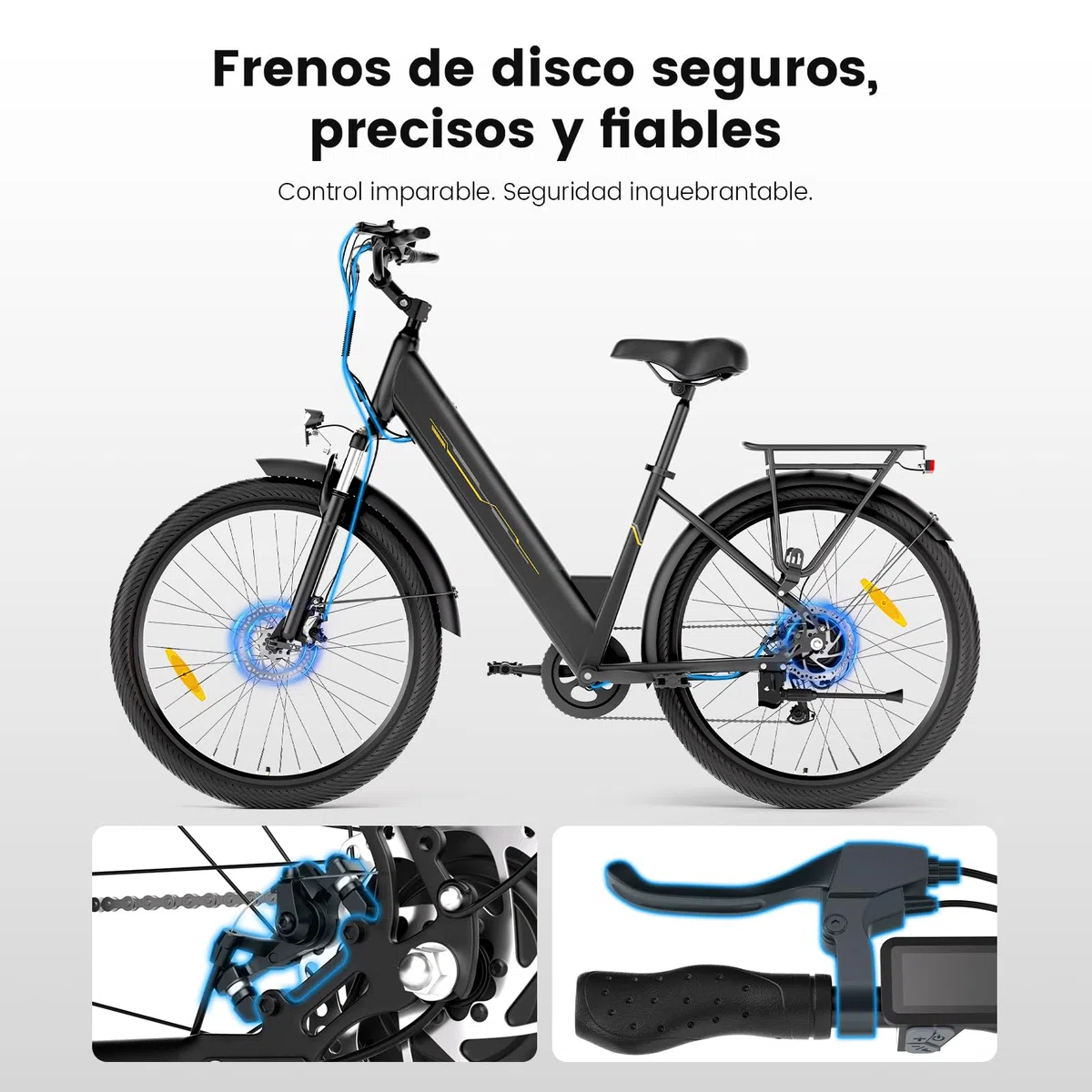 Bicicleta eléctrica de 27,5" para Mujer, Motor 250W, batería 36V 15,6Ah, autonomía hasta 100 km, Frenos de Disco mecánicos, suspensión Delantera, 7 velocidades