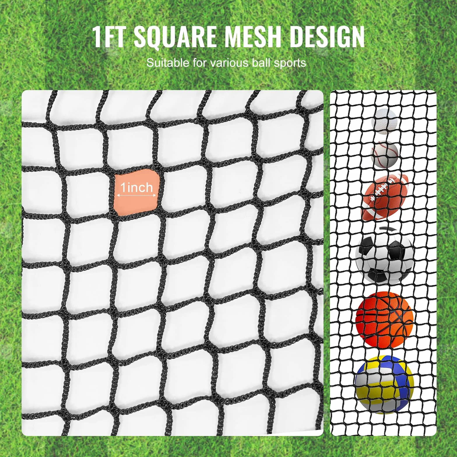 VEVOR Red de Práctica de Golf de 3 x 3 m Red de Bateo Interior para Golf ​​Red de Pelotas de Nailon Barrera de Red Deportiva para Columpio de Entrenamiento de Conducción para Béisbol, Hockey, Fútbol