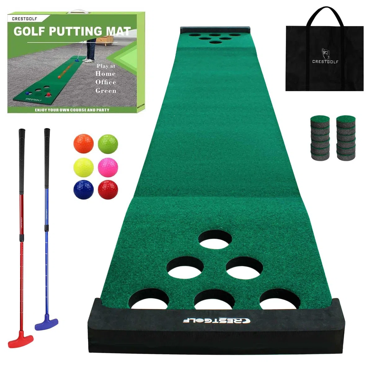 KOFULL Alfombrilla Putting Golf Alfombras de Entrenamiento (Incluye 2 putters + 6 Pelotas) para Practicar y Divertirte en casa o en la Oficina
