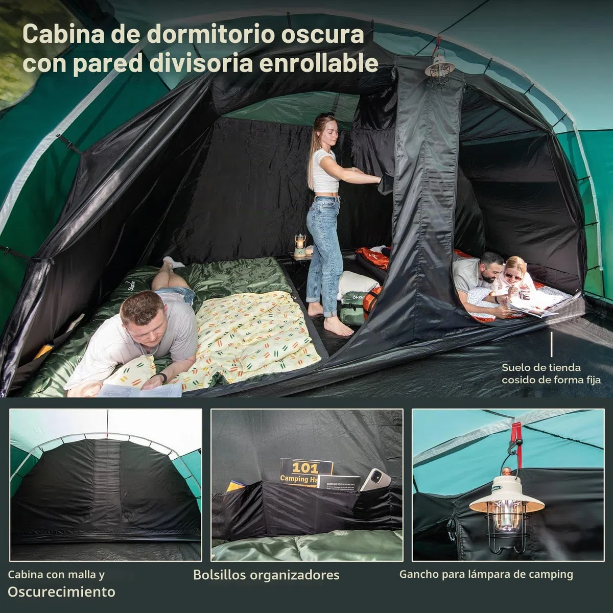 Skandika Kaupanga 6 Protect Tienda de campaña Familiar túnel | para 6 Personas, Impermeable, 3000 mm de Columna de Agua, Cabina Oscura para Dormir