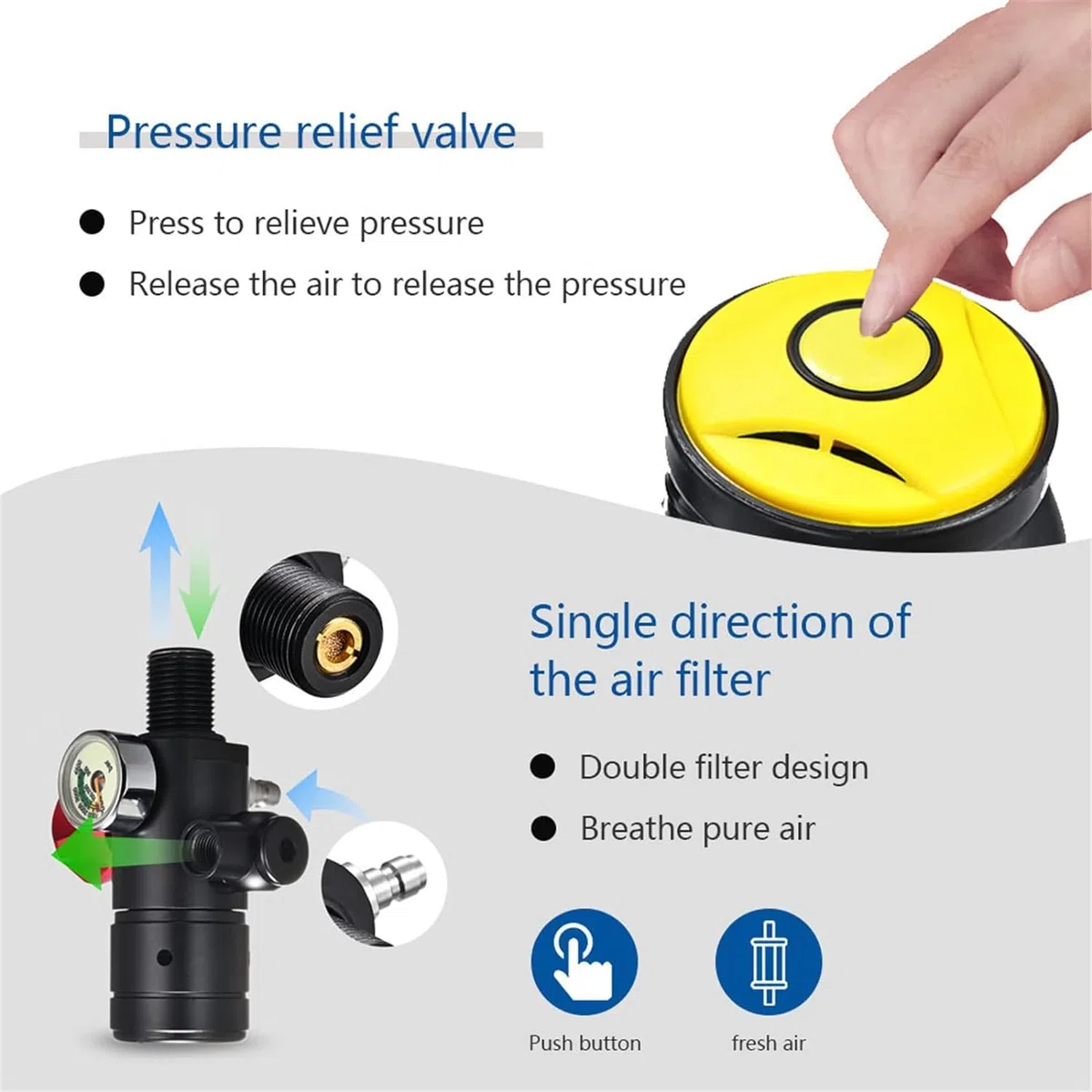 Botella Buceo 1l Cilindro de oxigeno para Respirar, Juego de Tanques de oxígeno, Mini Equipo de Buceo Equipo de Buceo Libertad de respiración bajo el Agua Durante con diseño Recargable,Azul