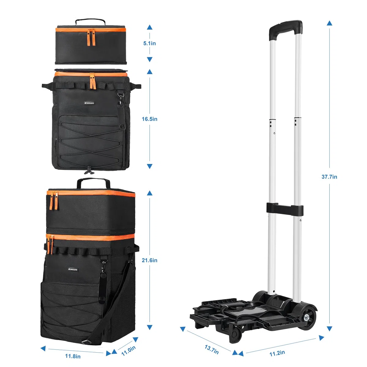 Odoland Bolsa Termica Porta Alimentos Plegable con Ruedas y Aislamiento a Prueba de Fugas Bolsa Nevera Bolsa Isotermica con Carro Todo Terreno Estable Asa Plegable para Camping Playa Pesca Picnic