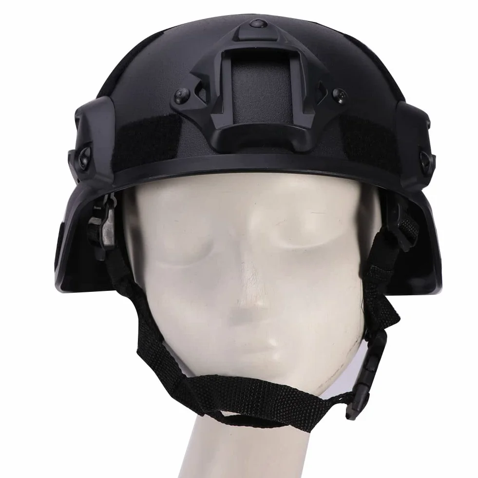 Casco táctico, estilo militar ligero del ejército, casco rápido, combate SWAT, para airsoft al aire libre, paintball, juego CS, CQB, protección para la cabeza de seguridad (negro)