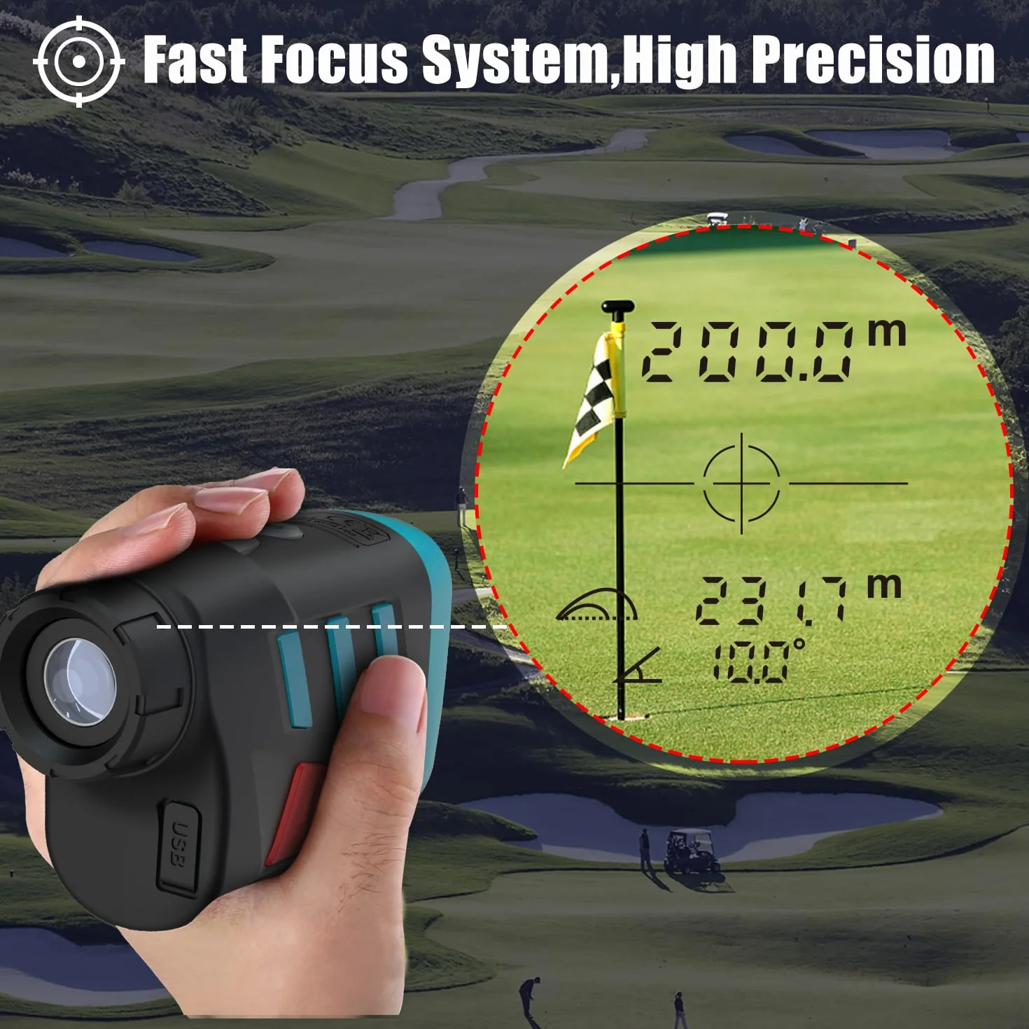 Telémetro de Golf 600m/656yd,DT600 Telémetro Laser de Aumento de 6x22 mm, con Range/Speed/Scanning Model, Carga USB, Bolsa de Protectora, para Golf, Caza, Senderismo, Apagado automático