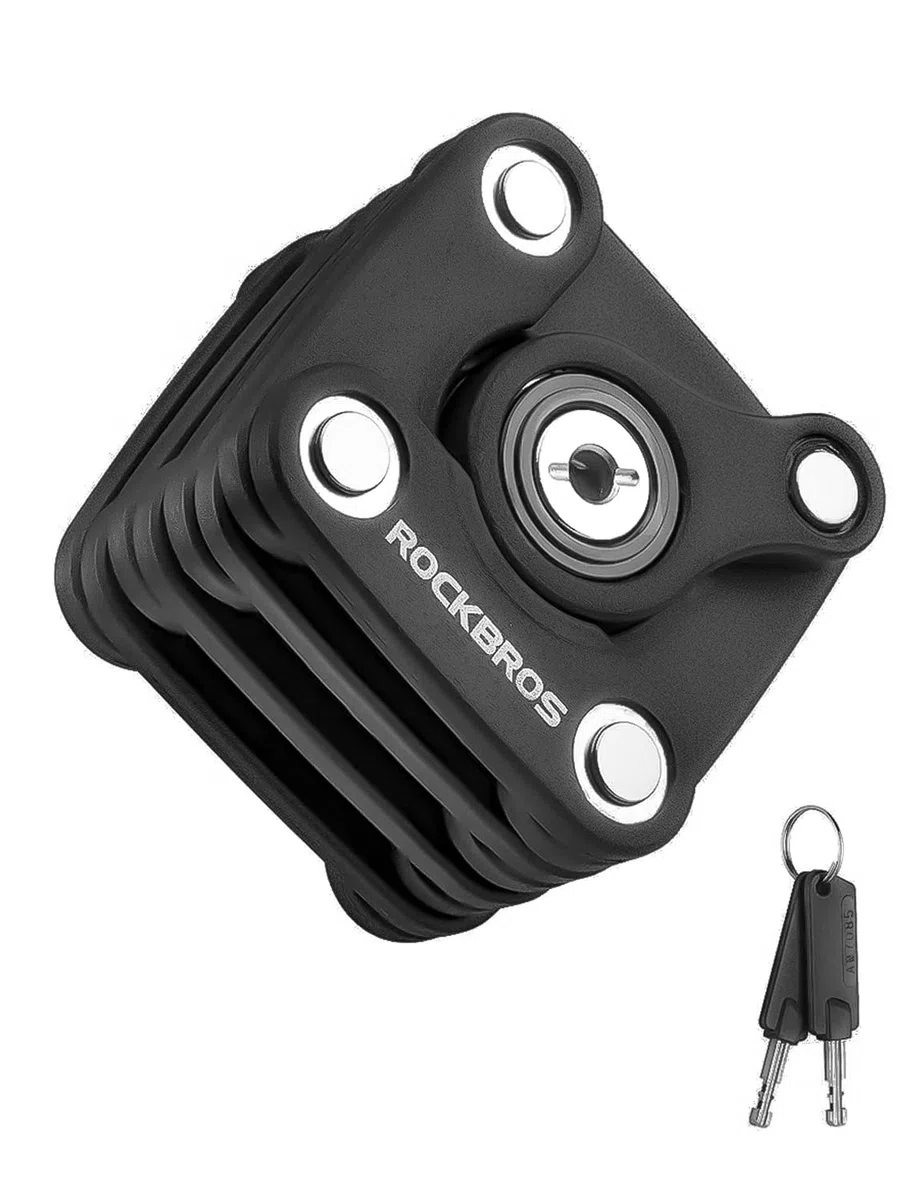 ROCKBROS Candado Plegable con Llaves de Bicicleta Antirrobo, Cerradura Portátil Seguridad con Soporte de Montaje para MTB Bicicleta de Carretera, Negro