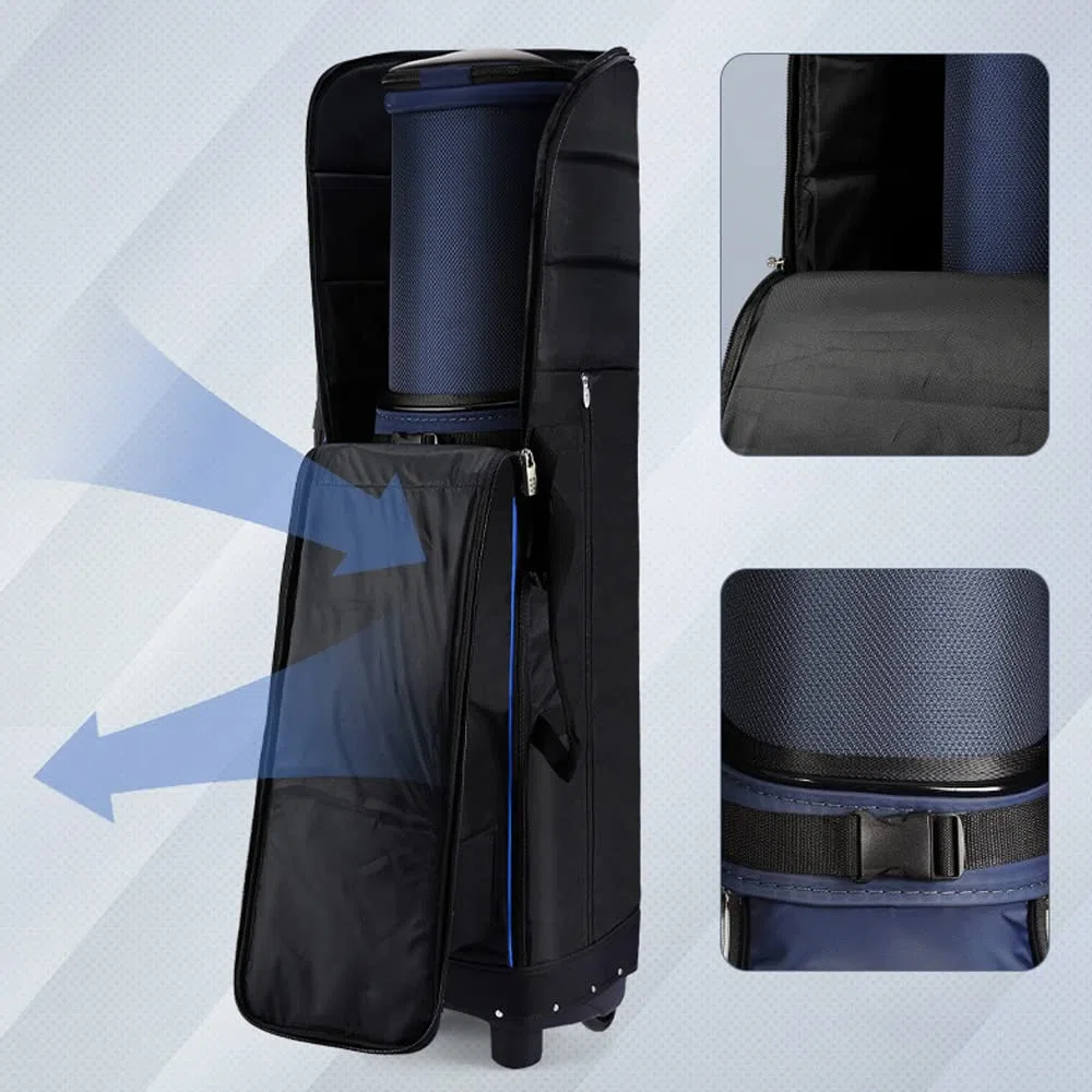 KOFULL Bolsas de Mano para Palos de Golf Bolsa de aviación de Golf Bolsa de Viaje Acolchada con Ruedas Plegable, Bolsa de Almacenamiento (Negro-Rojo)