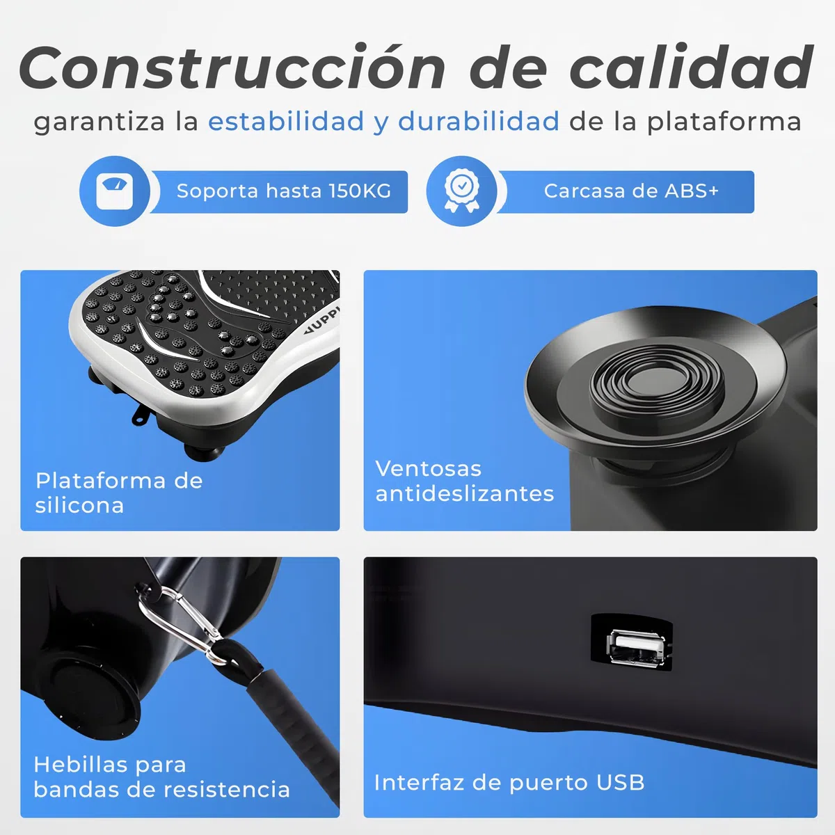 JUPPLIES Plataforma Vibratoria 200W - 5 Modos, 99 Velocidades, Bluetooth, Mando y 5 Bandas Elásticas - Plataforma Vibración Muscular para Adelgazar y Tonificar