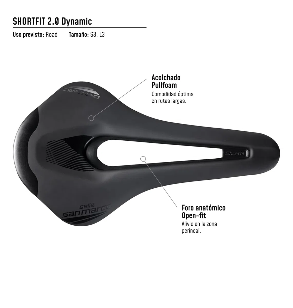Selle San Marco Sillín Shortfit 2.0 Dynamic Negro/Negro