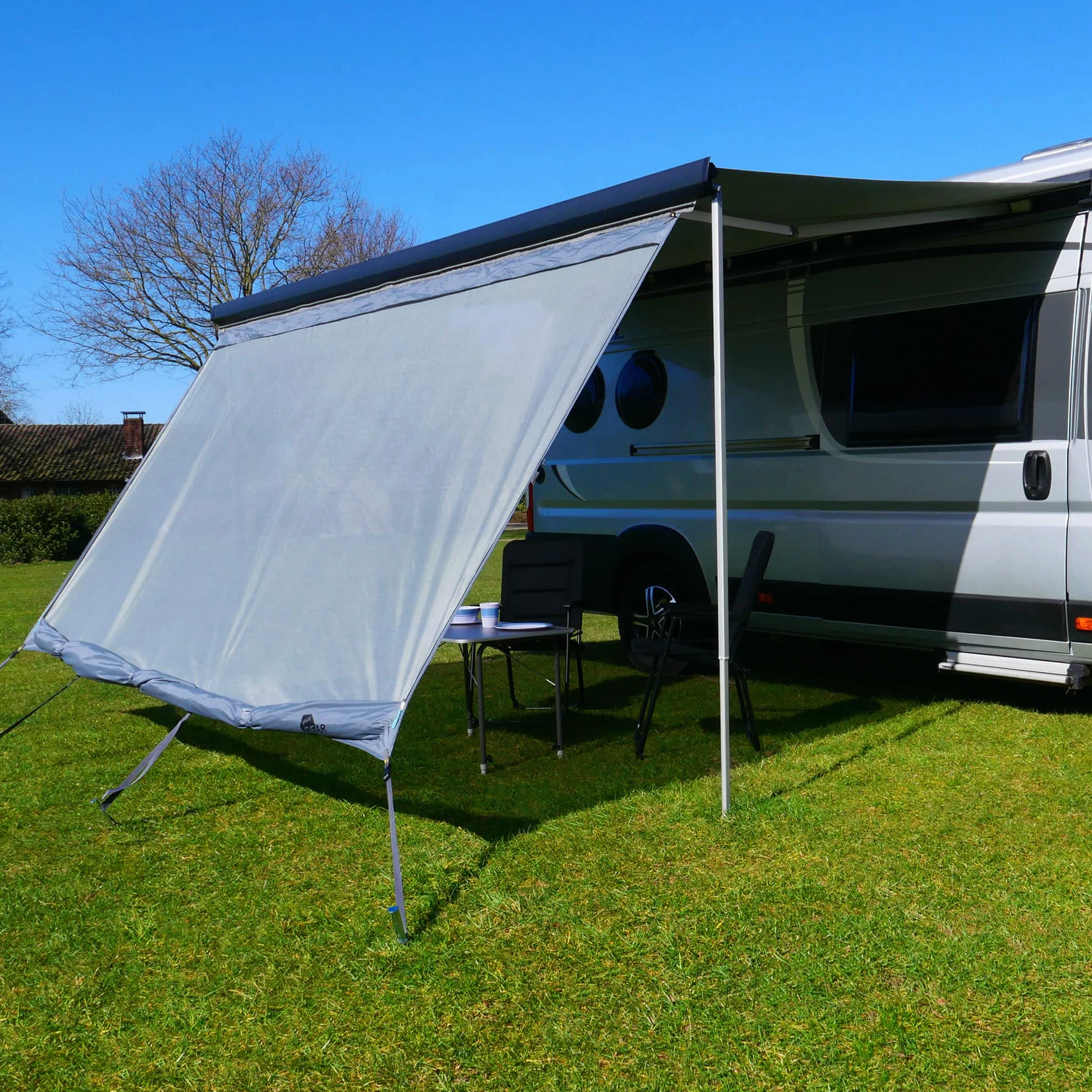 your GEAR Sun & Rain Blocker – Toldo delantero o paredes laterales para toldo, varios tamaños, protección UPF 50+, columna de agua de 5000 mm, 3 refuerzos con diámetro de 4,3, 6,2 y 7 mm, anchuras de