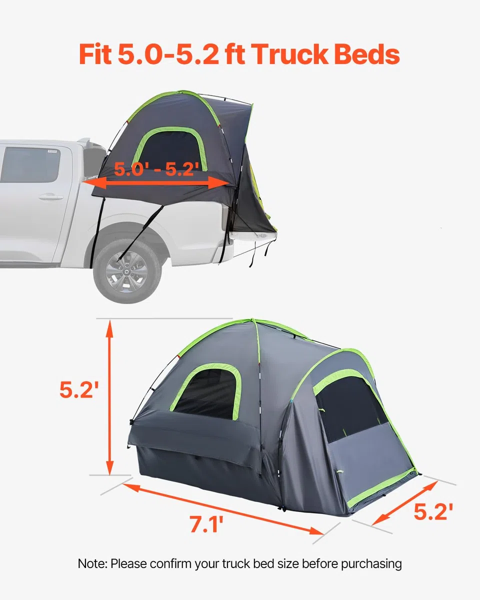 VEVOR Tienda de Campaña para Camioneta, Apta para Tiendas de Campaña para Camionetas de 1,5 a 1,6 m para Acampar, para 2 o 3 Personas con Diseño de Ventanas de Doble Capa, con Bolsa de Almacenamiento