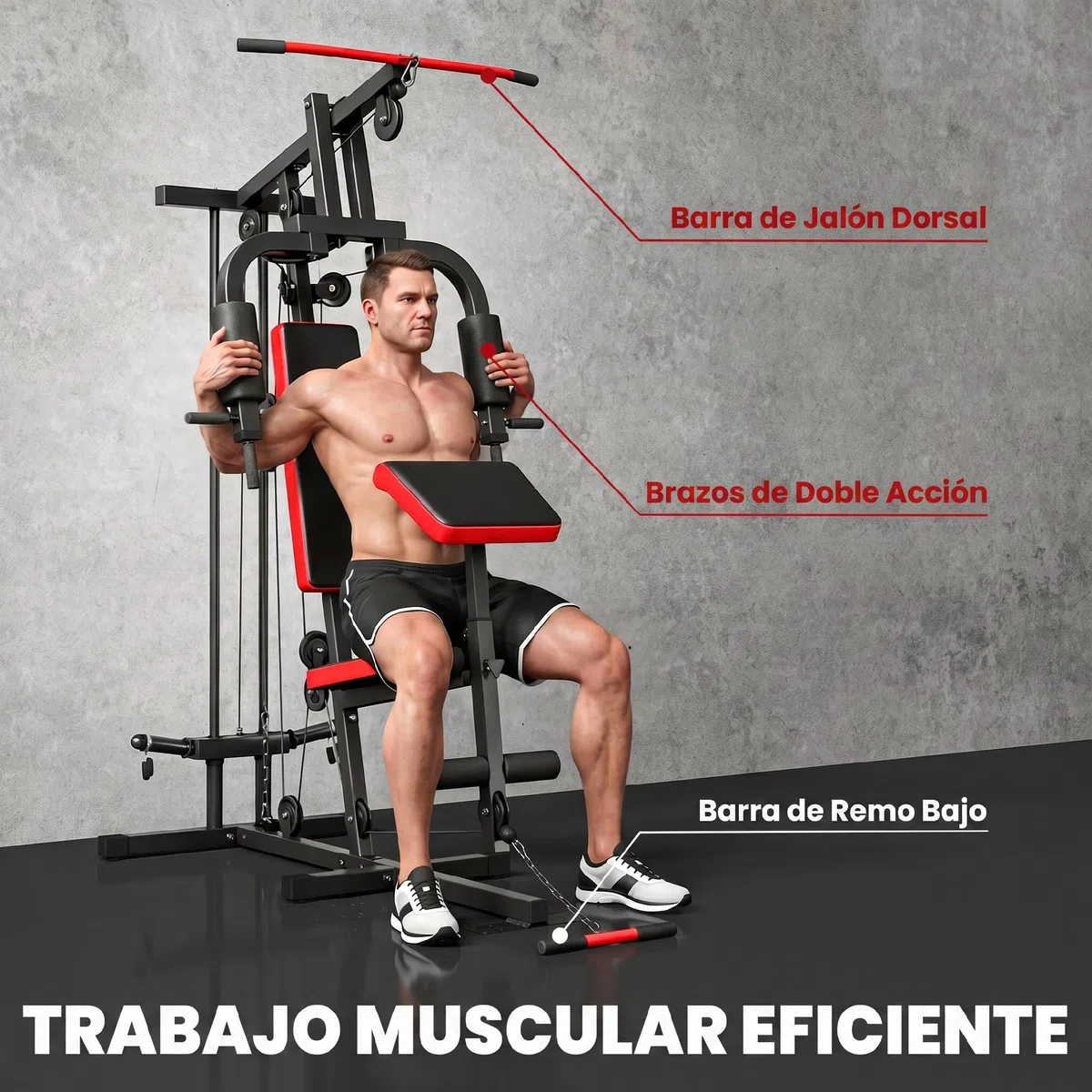 SPORTNOW Multiestación Musculación, Máquina de Musculación con Polea Alta y Baja, Prensa de Pecho, Curl de Piernas y Bíceps, Mariposa, Compatible con Discos 25 y 50 mm Carga 120 kg para Gimnasio Casa