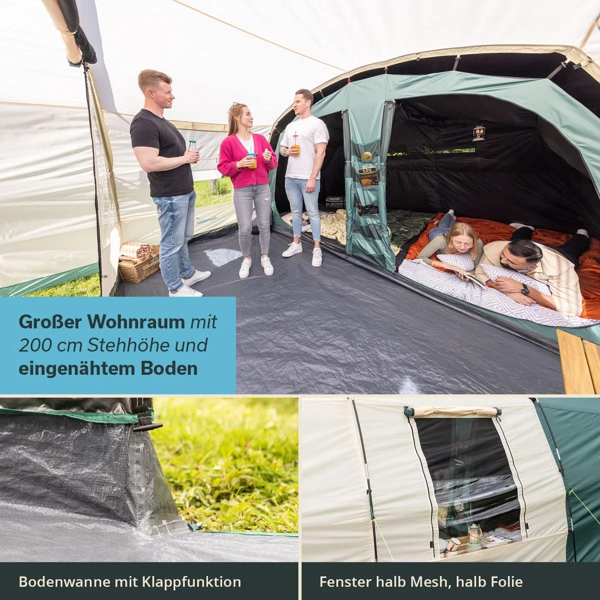 Skandika Hafslo Sleeper Protect Tienda de campaña túnel | 4/5/5XL/6XL Personas, Impermeable, Suelo Cosido, 5000 mm Columna de Agua, toldo y Cabina Oscura