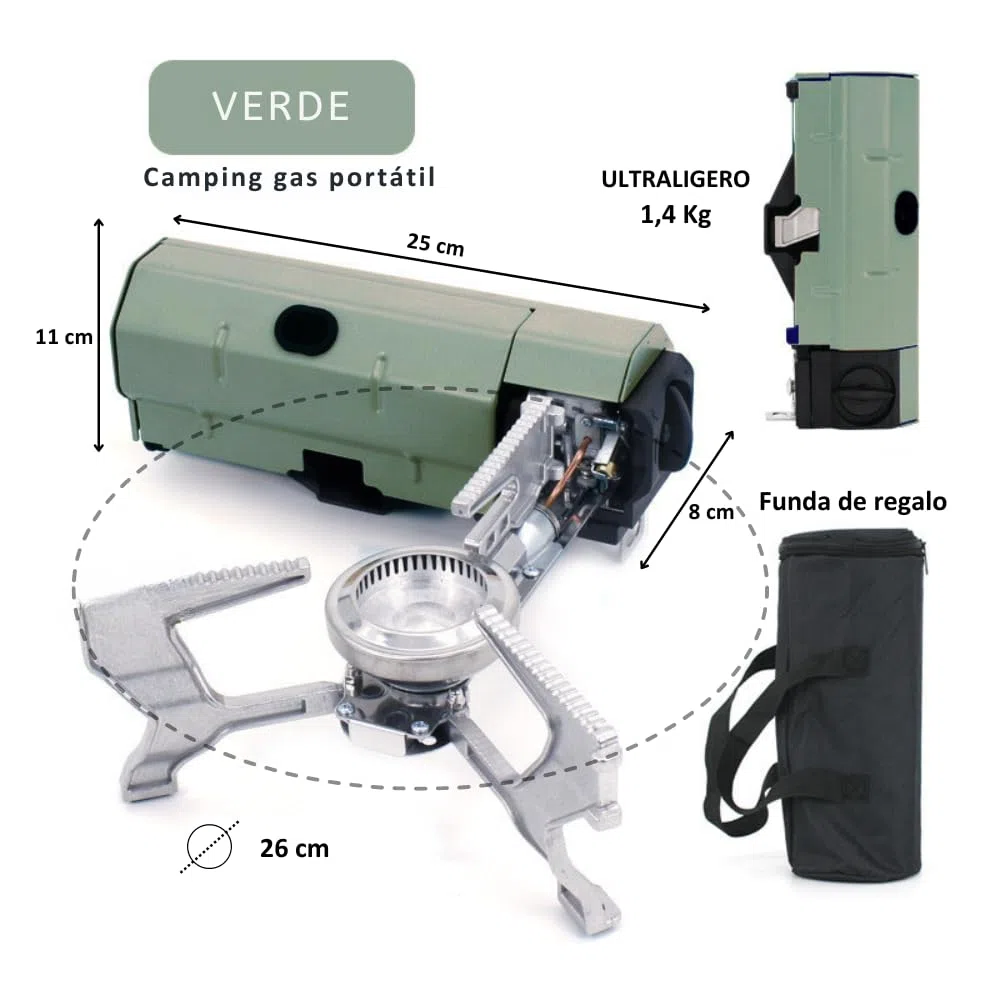 Pure 4Home - Camping Gas Portatil Plegable con Encendido | Hornillo Camping Compacto 2600W | Cocina de Gas Portátil Butano | Compatible Cartucho Universal | Ideal Caravanas, Emergencias, Exterior