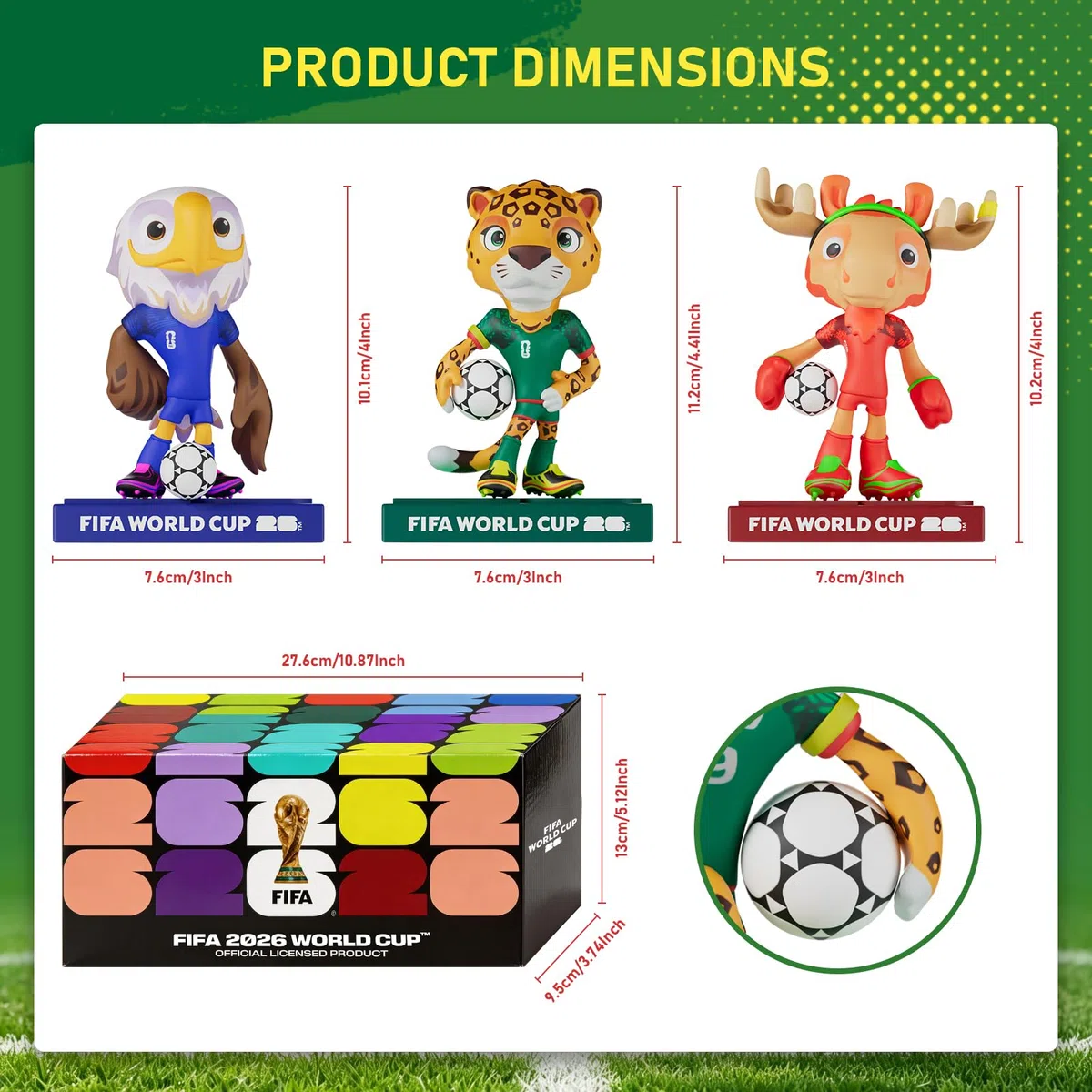 Sanyetral FIFA World Cup 2026 3PCS Figuras de Mascota Juego de Conjunto Base B (9 cm) para Exhibición, Incluye Clutch, Zayu, Maple