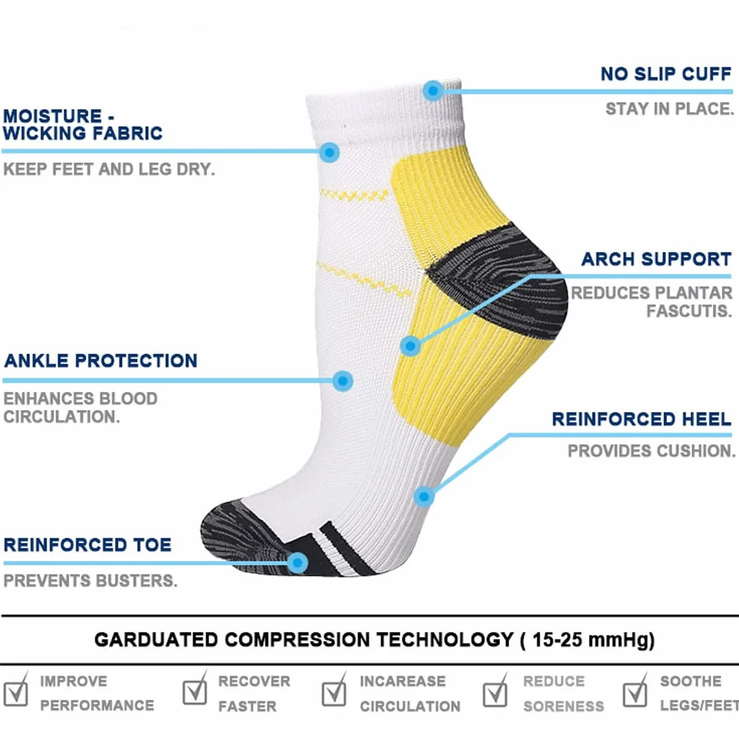 6 pares de calcetines de compresión, fascitis plantar deportiva, soporte de arco para correr, gimnasio, compresión de pies, para hombres y mujeres.