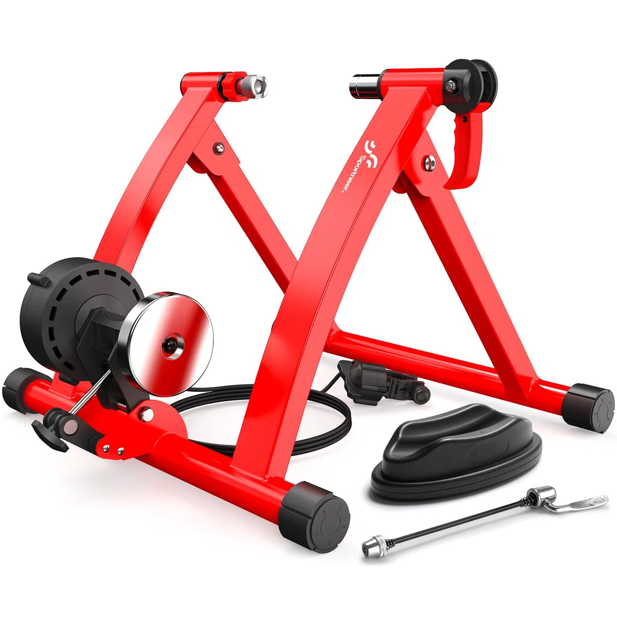 Sportneer Acero Rueda De Bicicleta Ejercicio Entrenamiento con Bicicleta Soporte magnético con reducción de Ruido, Rojo