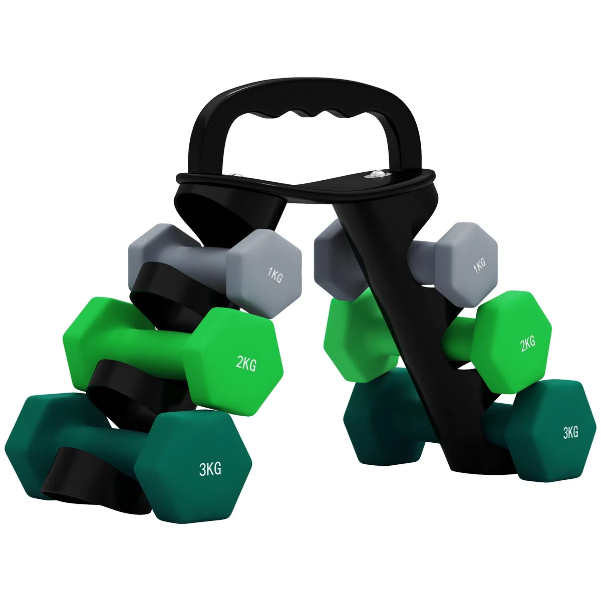 SPORTNOW Juego de Mancuernas de 6 Piezas 12 kg a 24 kg Mancuernas Hexagonales con Soporte de Almacenamiento y Mango Antideslizante para Musculación Entrenamiento en Casa Gimnasio Multicolor