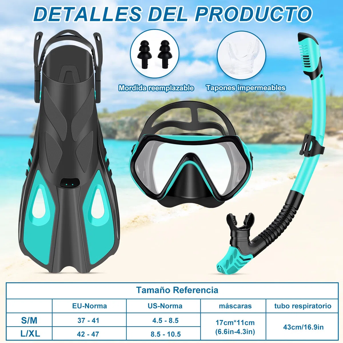 IEEILULU Set de Snorkel para Adulto, Esnórquel Settauch Set con Gafas de Buceo, Tubo de Respiración Semiseco y Aletas Ajustables, Snorkel Set para Adulto Aventura Submarina