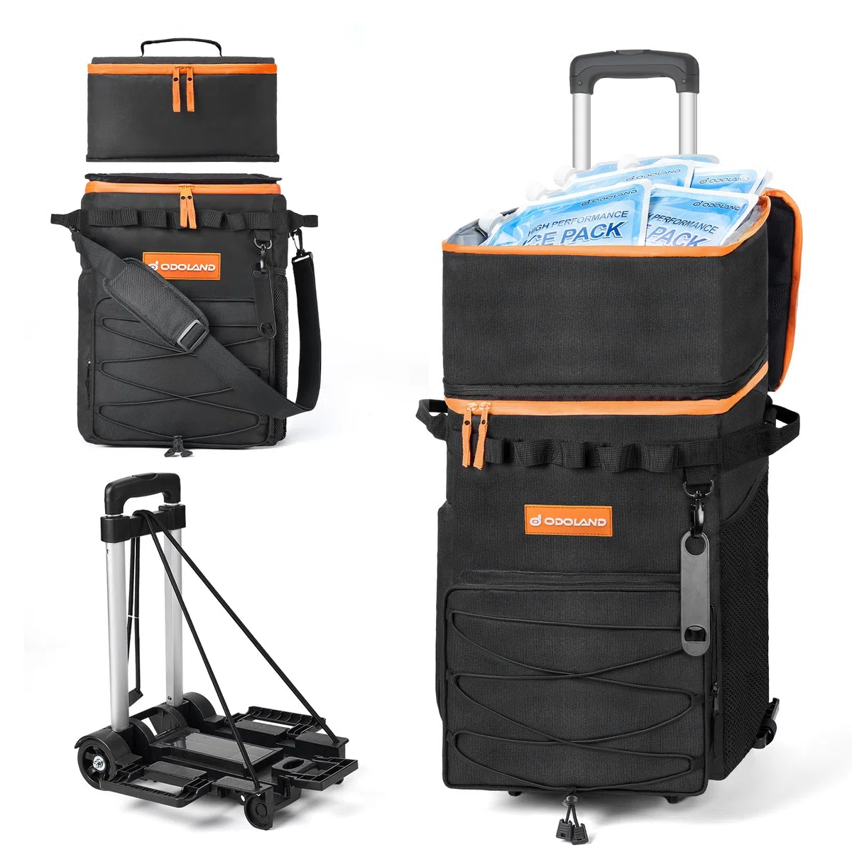Odoland Bolsa Termica Porta Alimentos Plegable con Ruedas y Aislamiento a Prueba de Fugas Bolsa Nevera Bolsa Isotermica con Carro Todo Terreno Estable Asa Plegable para Camping Playa Pesca Picnic