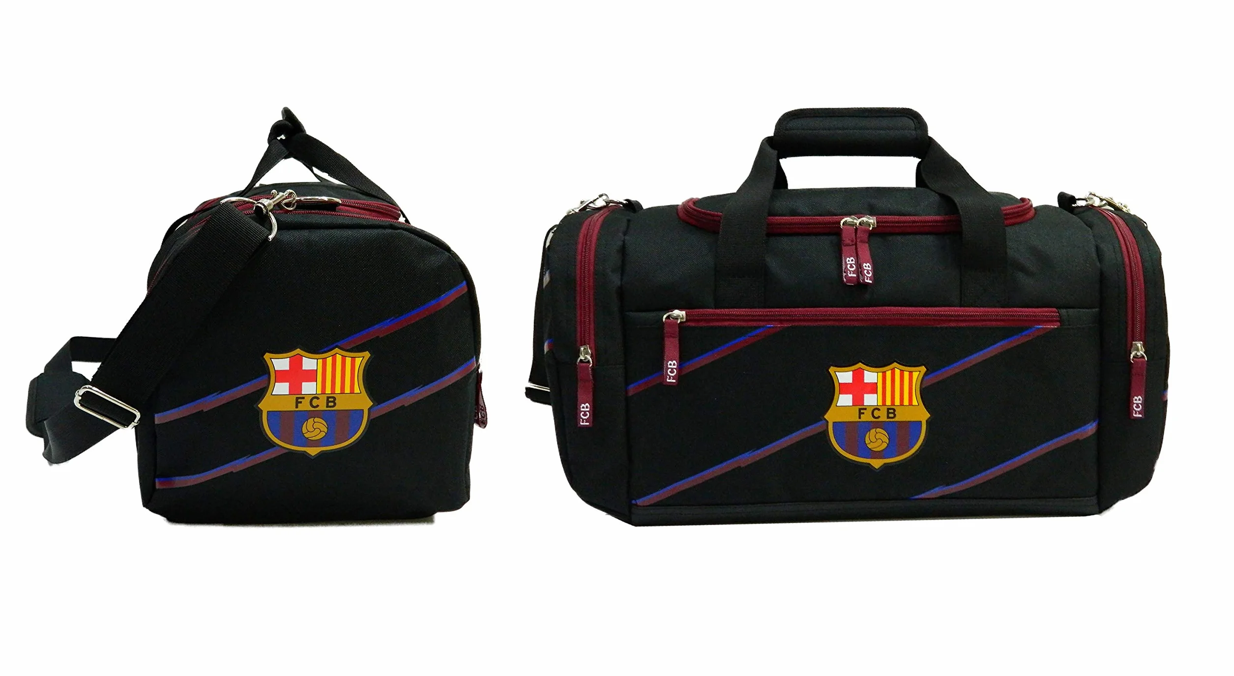 La Plume Dorée FC Barcelona - Bolsa de tela impermeable (50 cm, poliéster, 1 compartimento grande y 3 bolsillos con cremallera), color azul, Negro