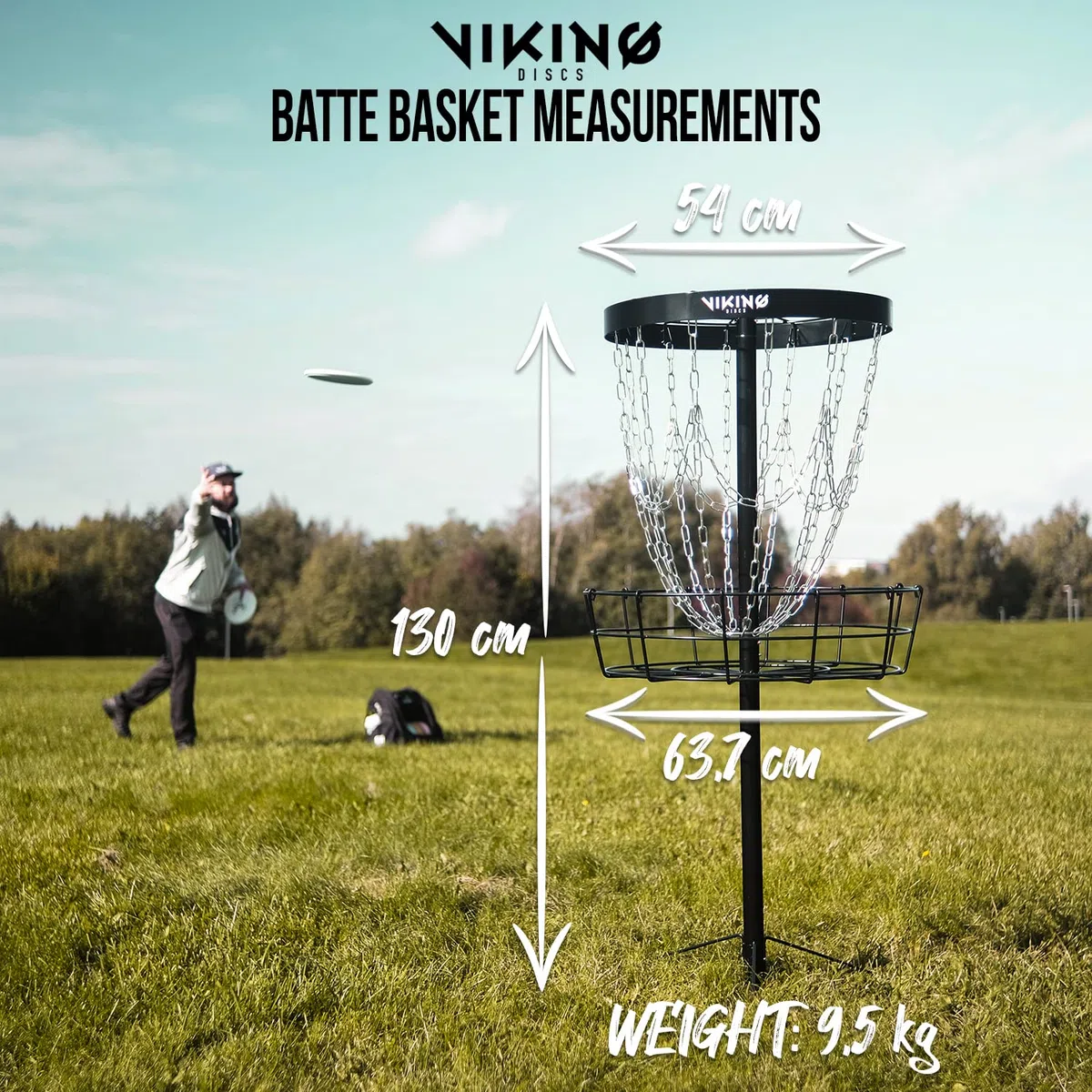 Viking Discs Battle Basket Pro Disc Golf Basket de 130 cm de Altura - Objetivo de Golf Frisbee Ligero y Portátil - Fuerte y Estable - para Practicar el Putt y Crear un Campo en Casa